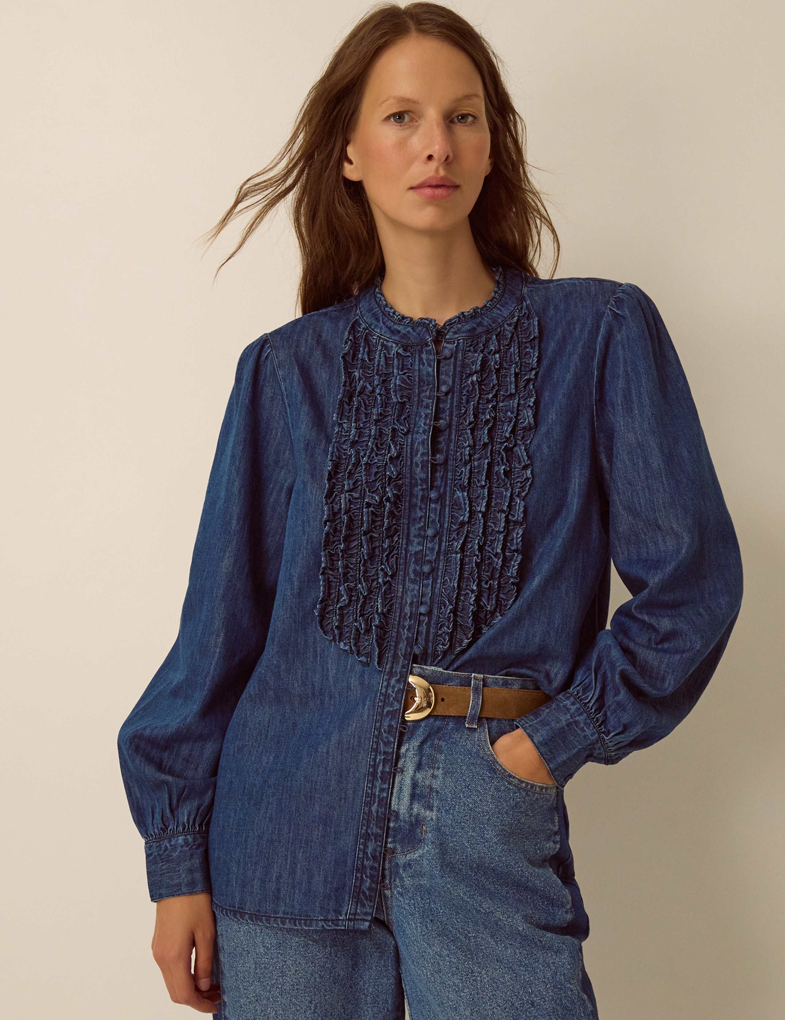 Plain Round Neck Cotton Shirt 1 of 4