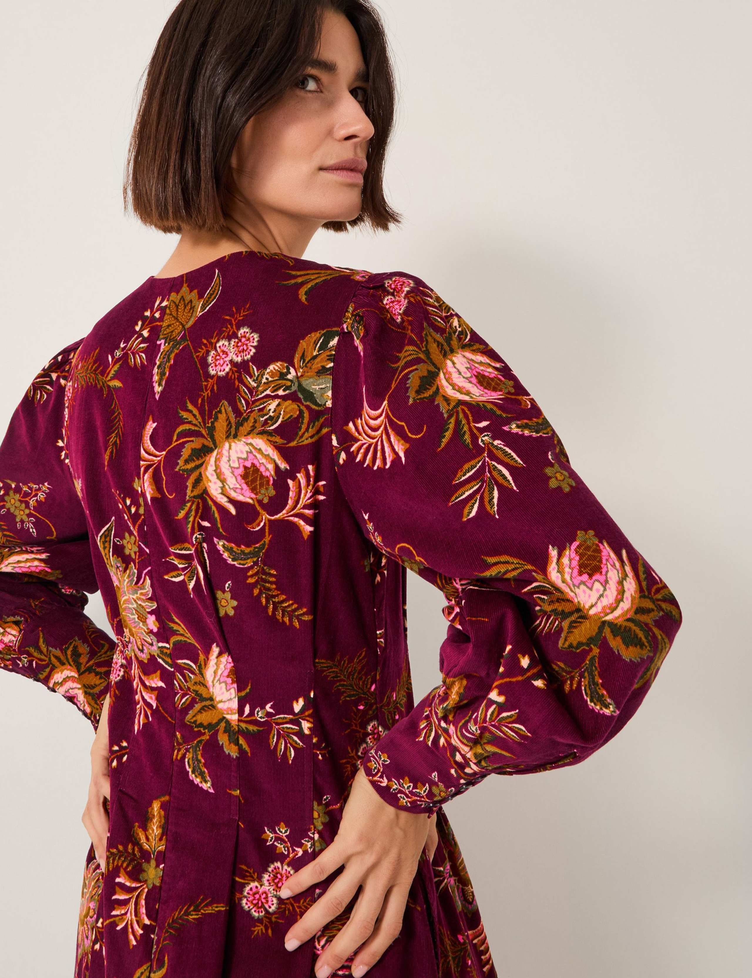 Corduroy Floral Zip Neck Midi Skater Dress 5 of 5