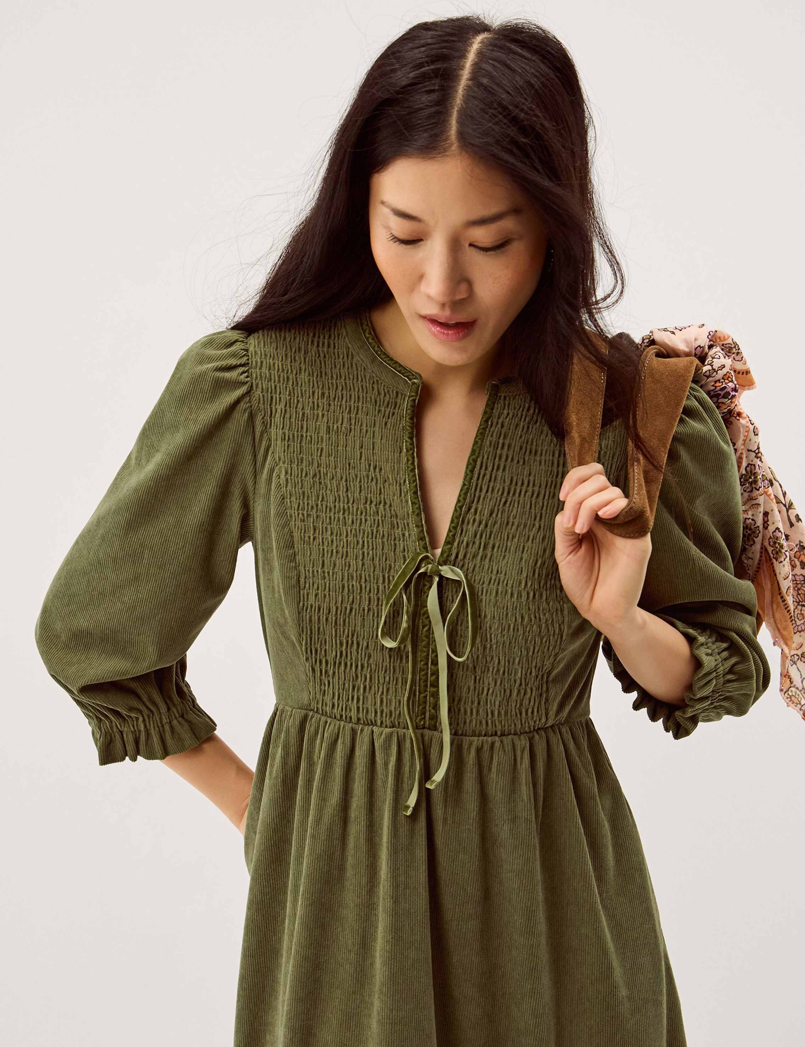 Cord Textured Notch Neck Midi Smock Dress 5 of 6