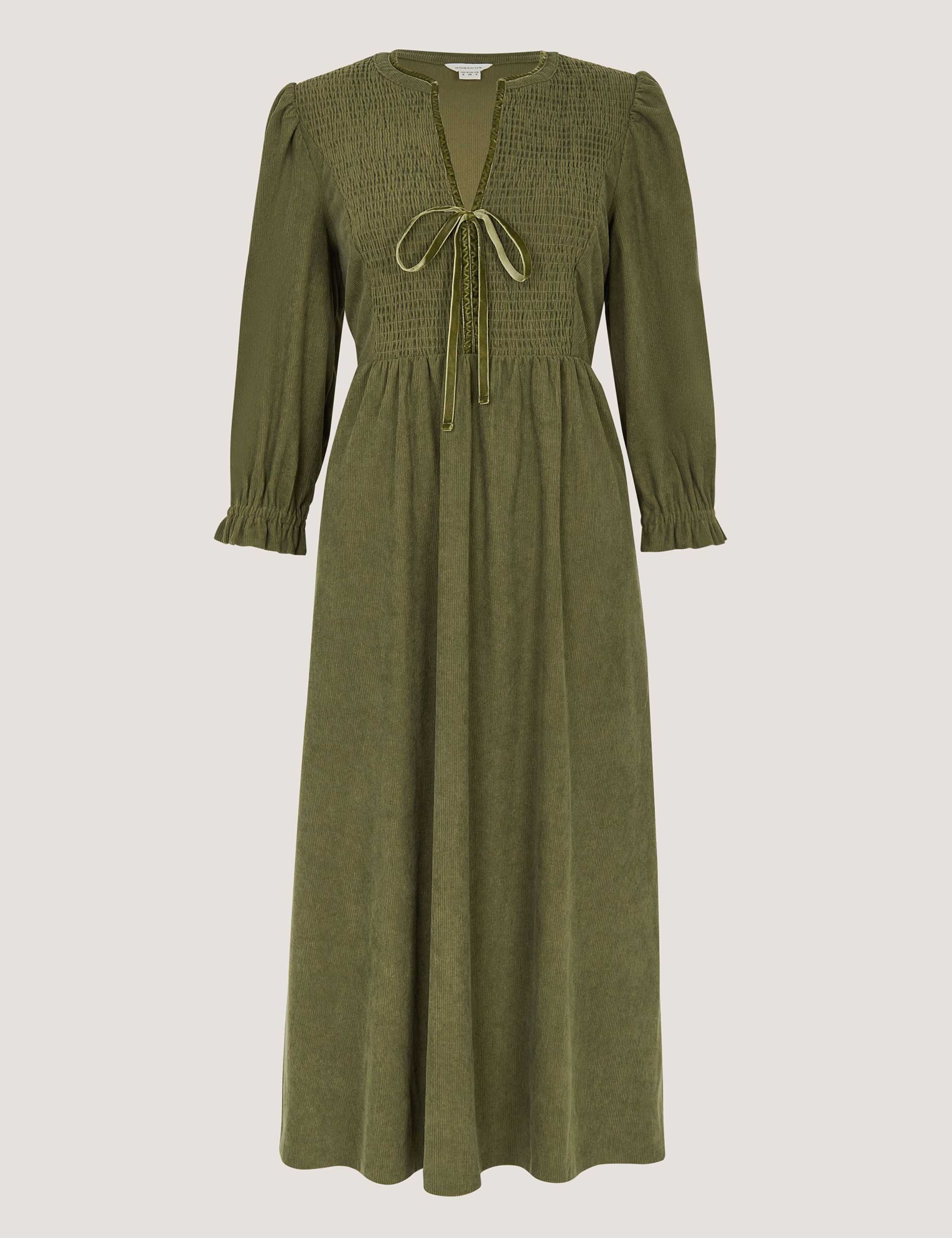 Cord Textured Notch Neck Midi Smock Dress 2 of 6