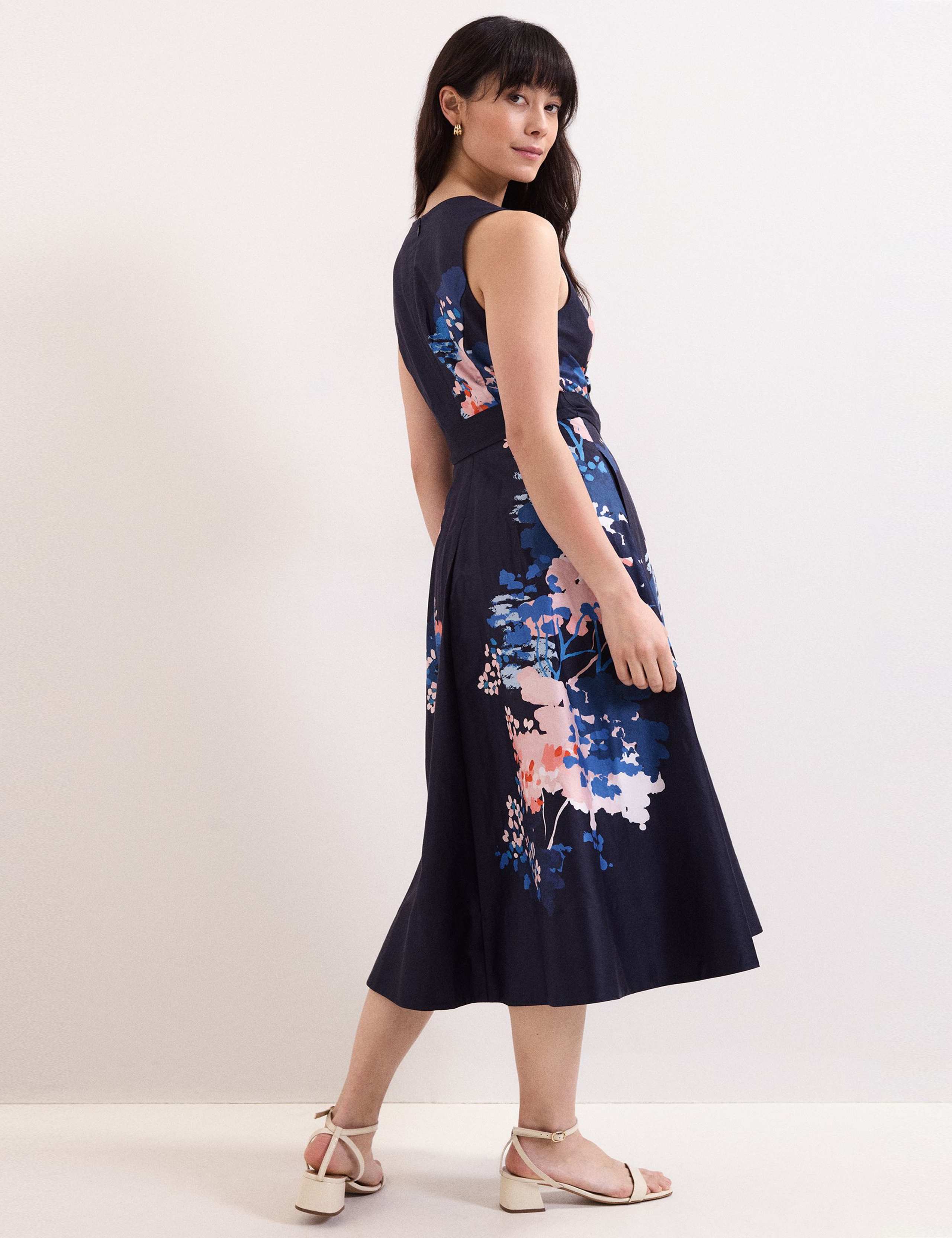 Pure Cotton Floral Belted Midi Skater Dress 3 of 8