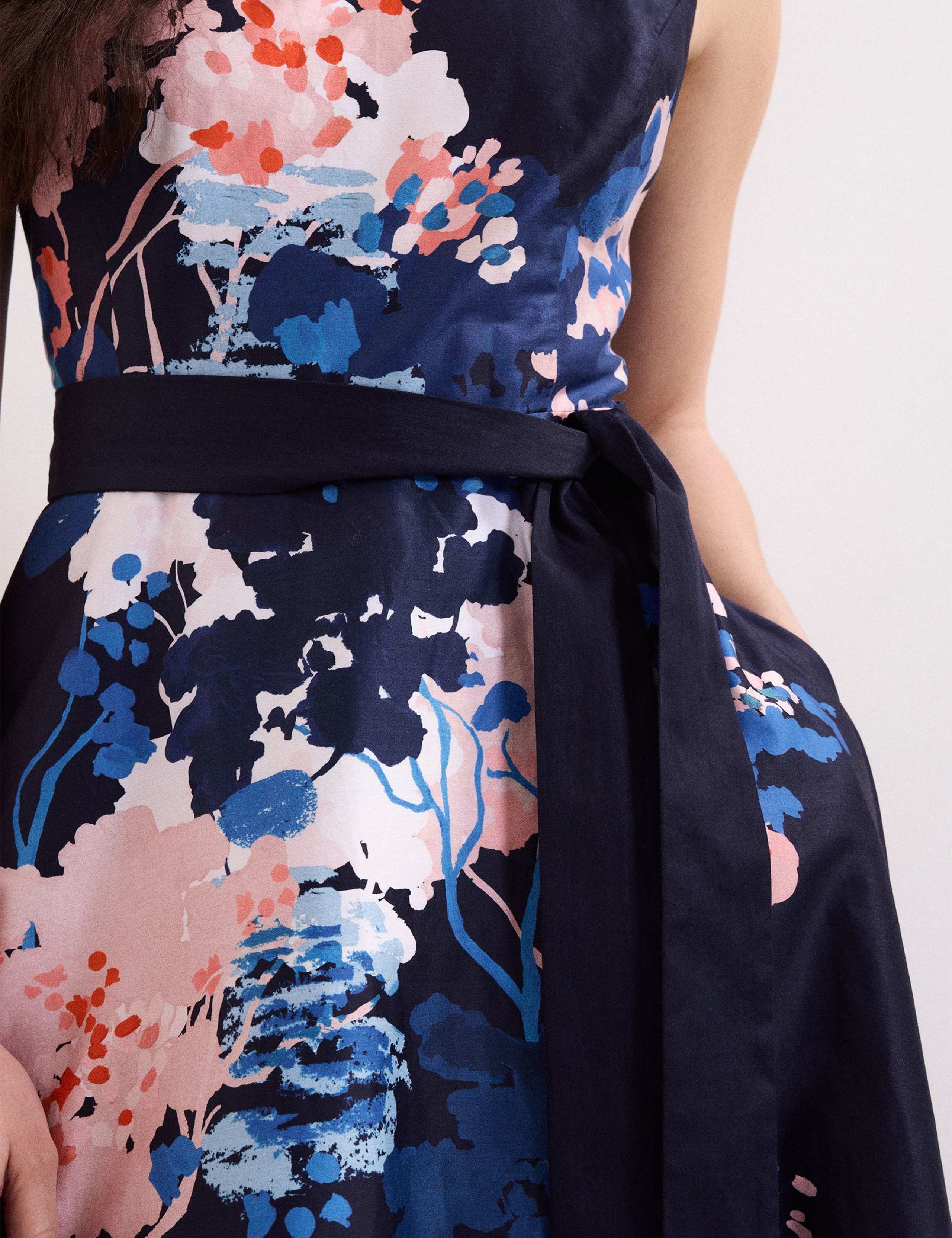 Pure Cotton Floral Belted Midi Skater Dress 8 of 8