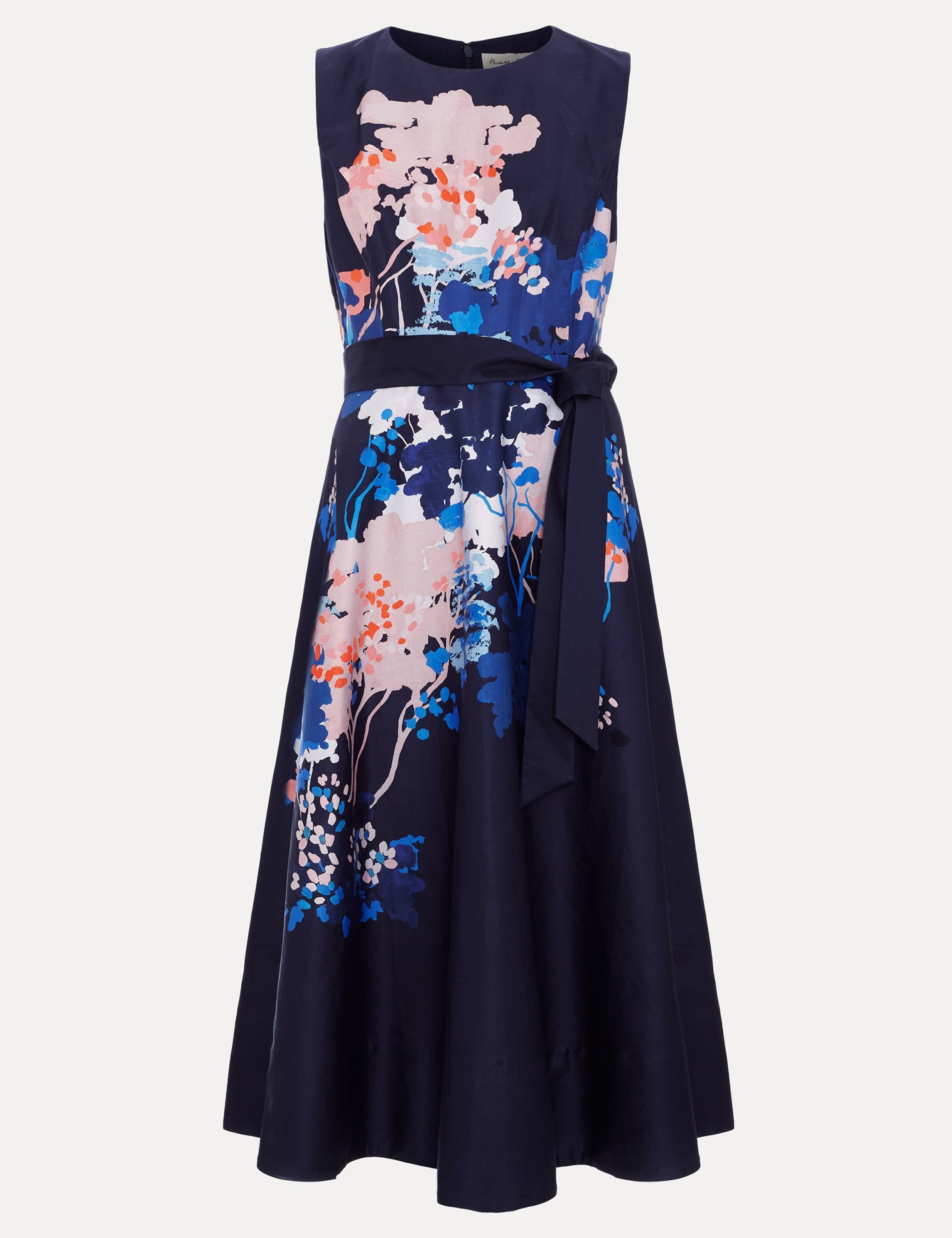 Pure Cotton Floral Belted Midi Skater Dress 2 of 8