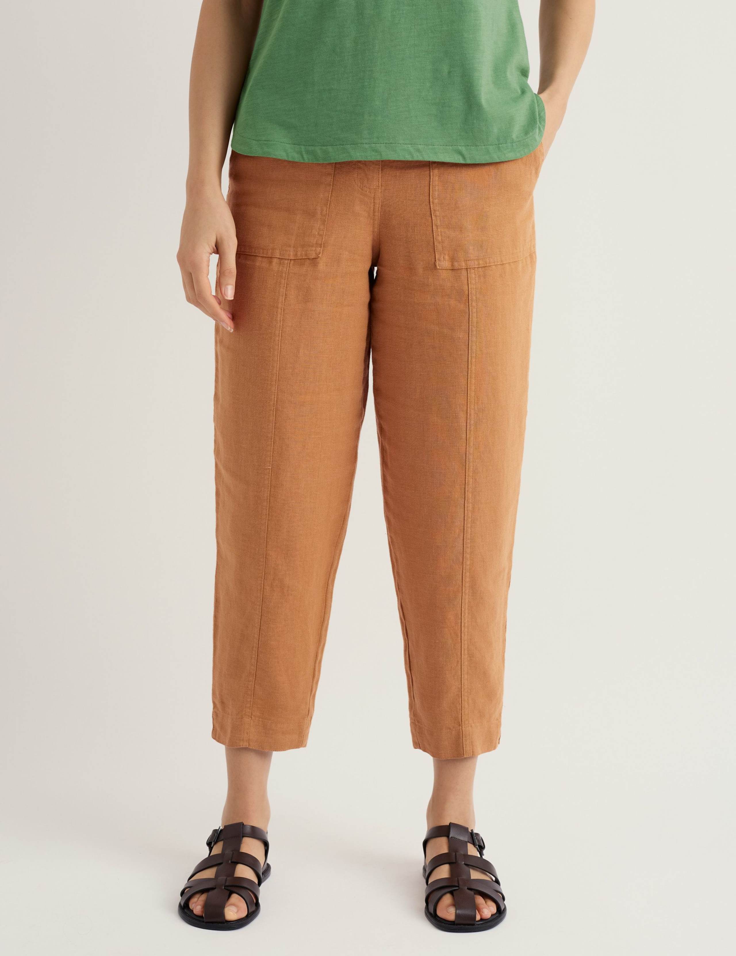 Pure Linen Straight Leg Cropped Trousers 3 of 5