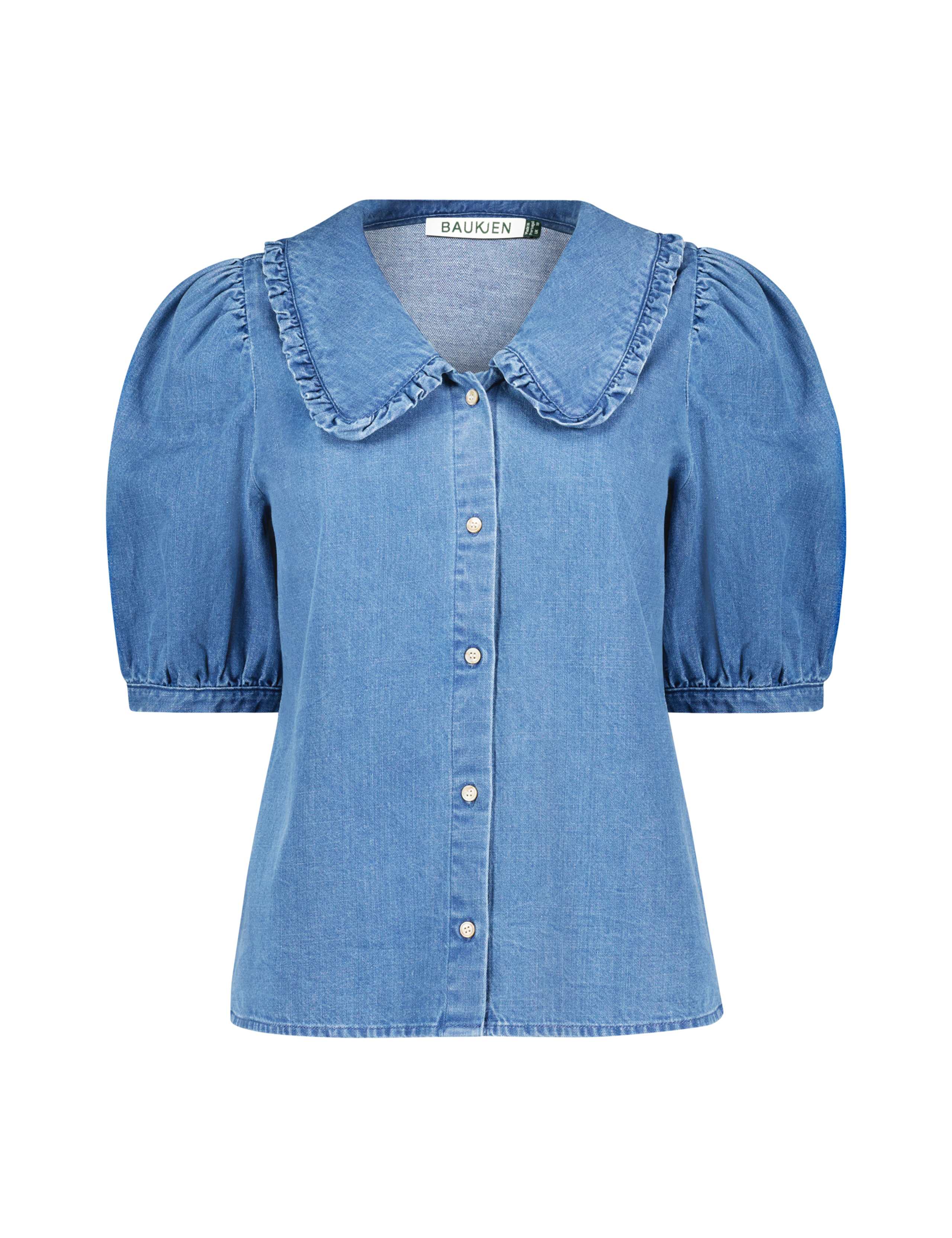 Denim Collared Puff Sleeve Blouse 2 of 4
