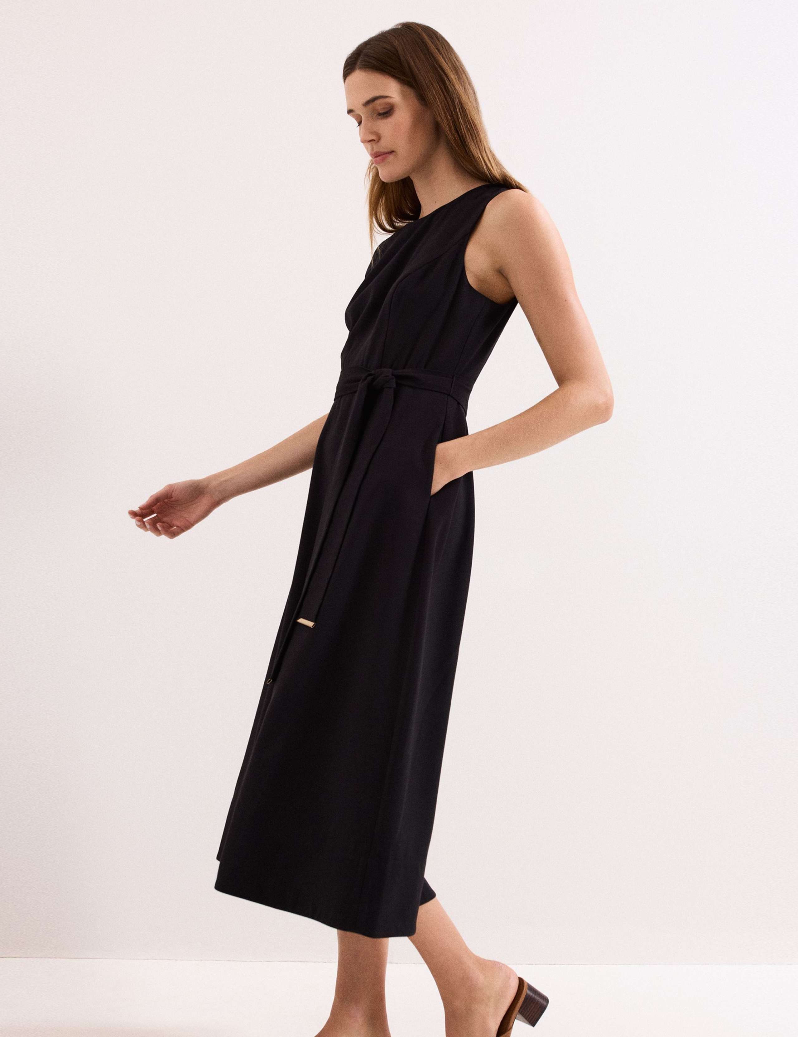 V-Neck Belted Midi Swing Dress 3 of 8