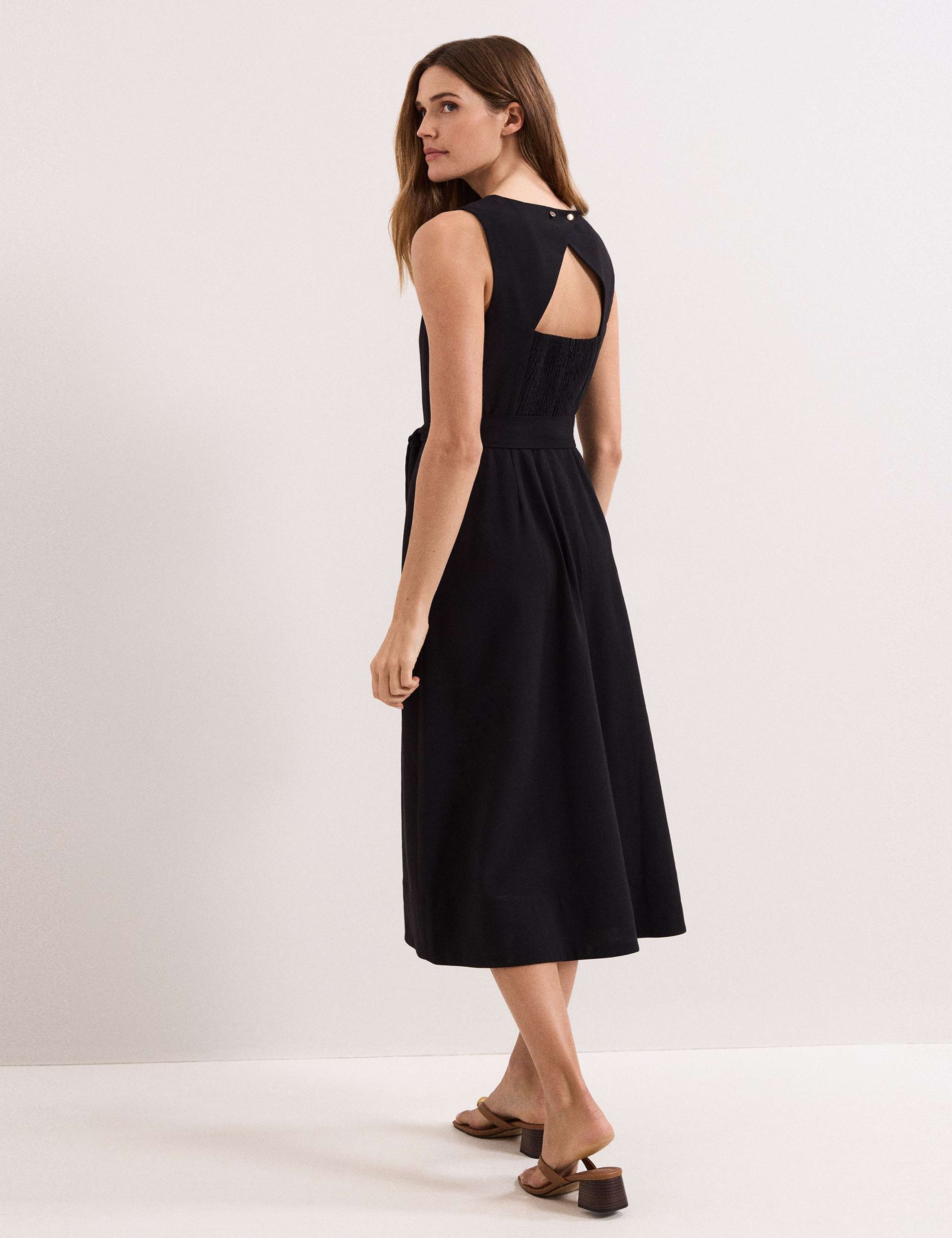 V-Neck Belted Midi Swing Dress 4 of 8