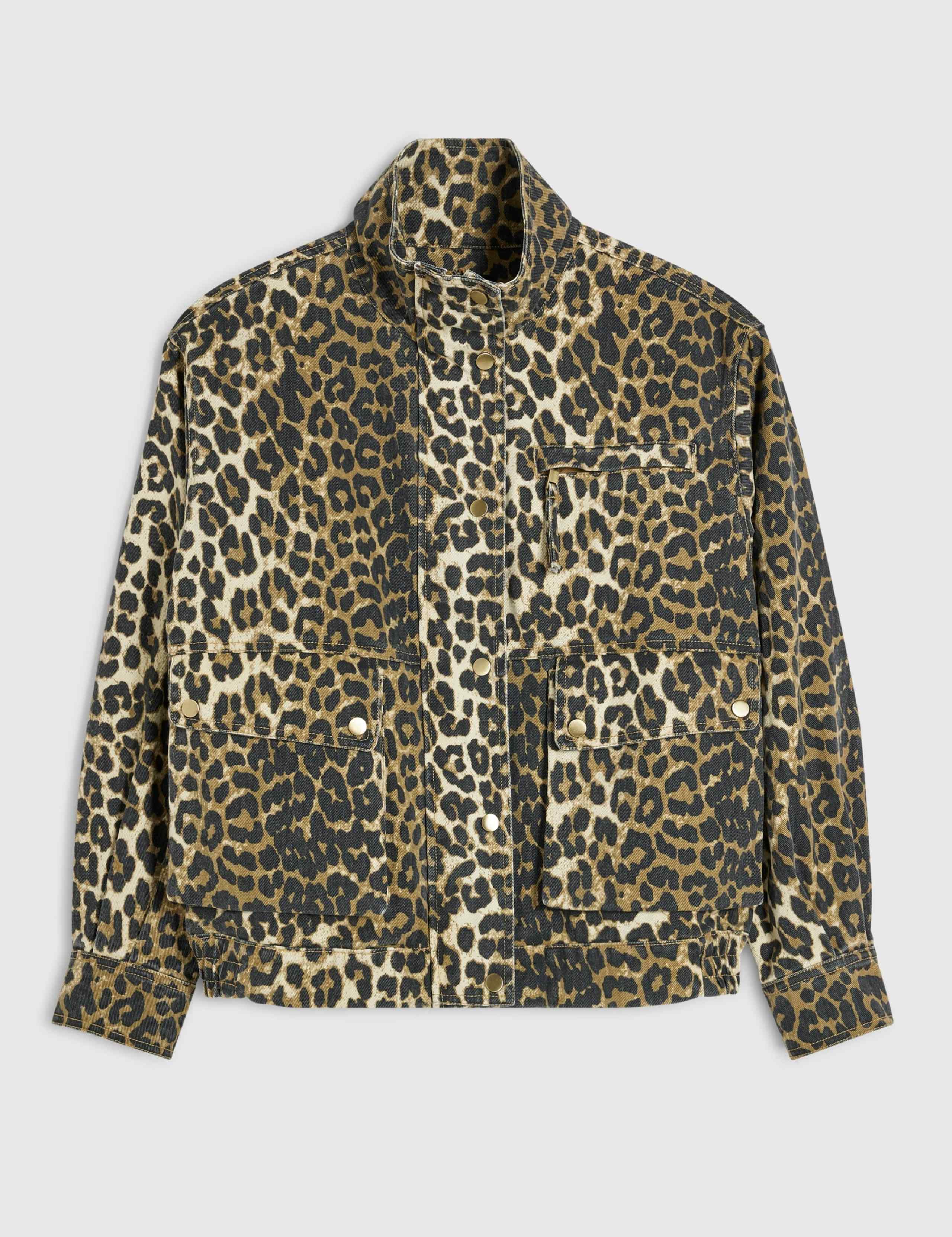 Denim Leopard Print Funnel Neck Jacket 6 of 6
