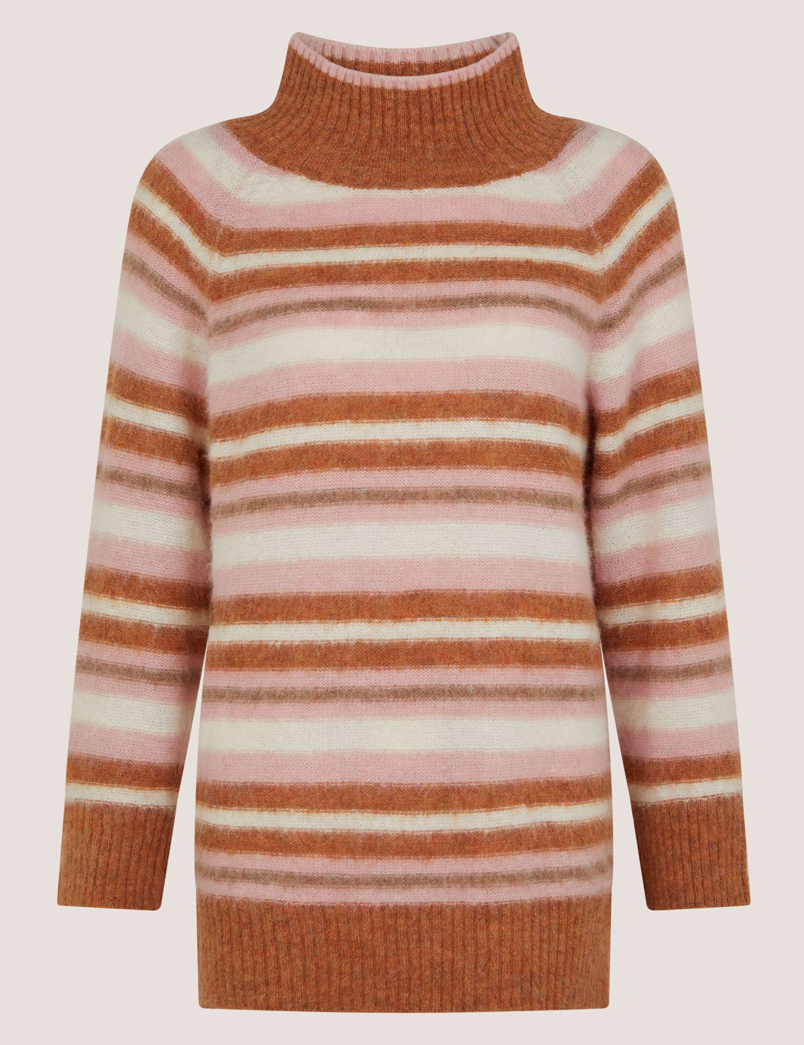 Striped Funnel Neck Longline Jumper with Wool 2 of 5
