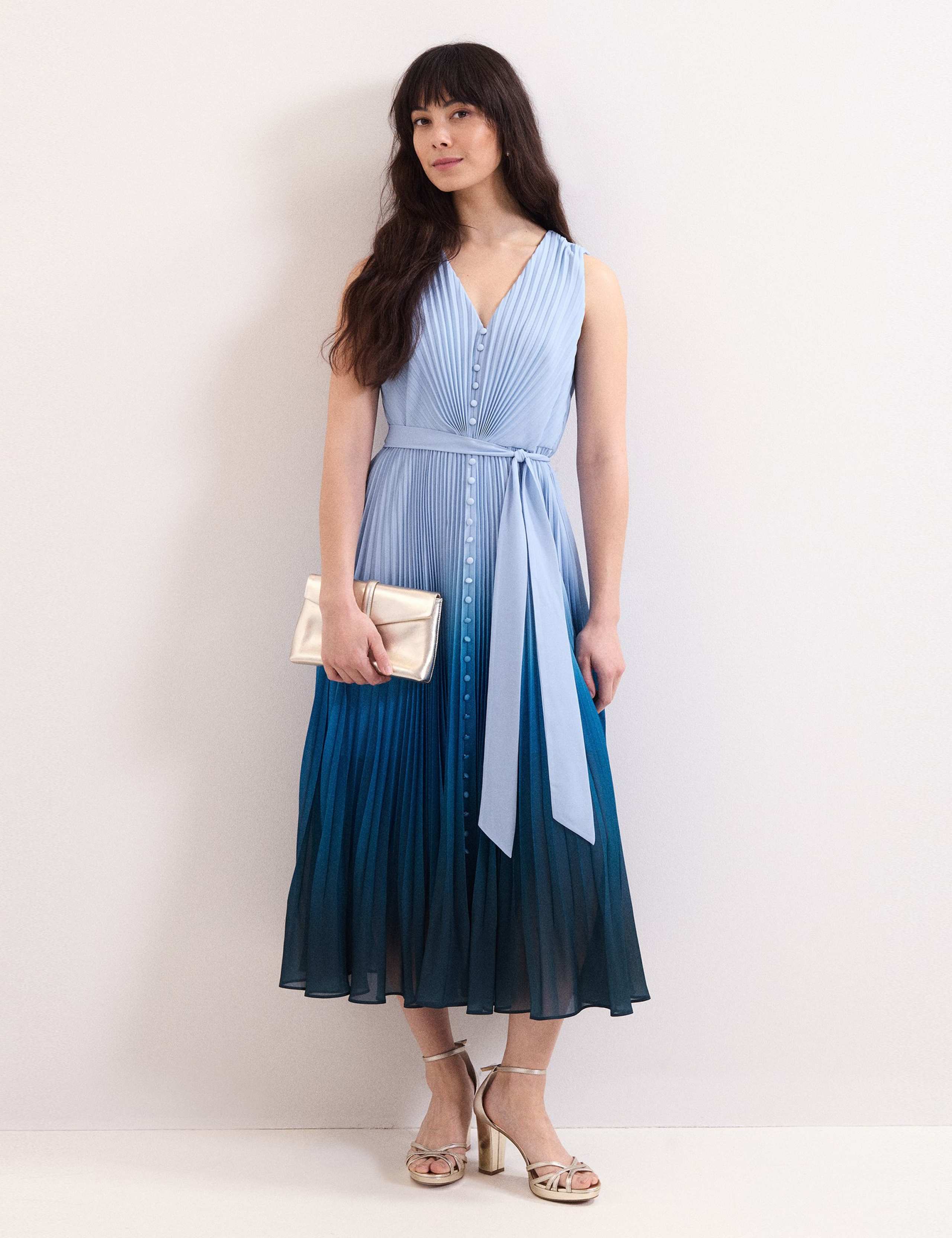 Ombre V-Neck Pleated Midi Skater Dress 1 of 8