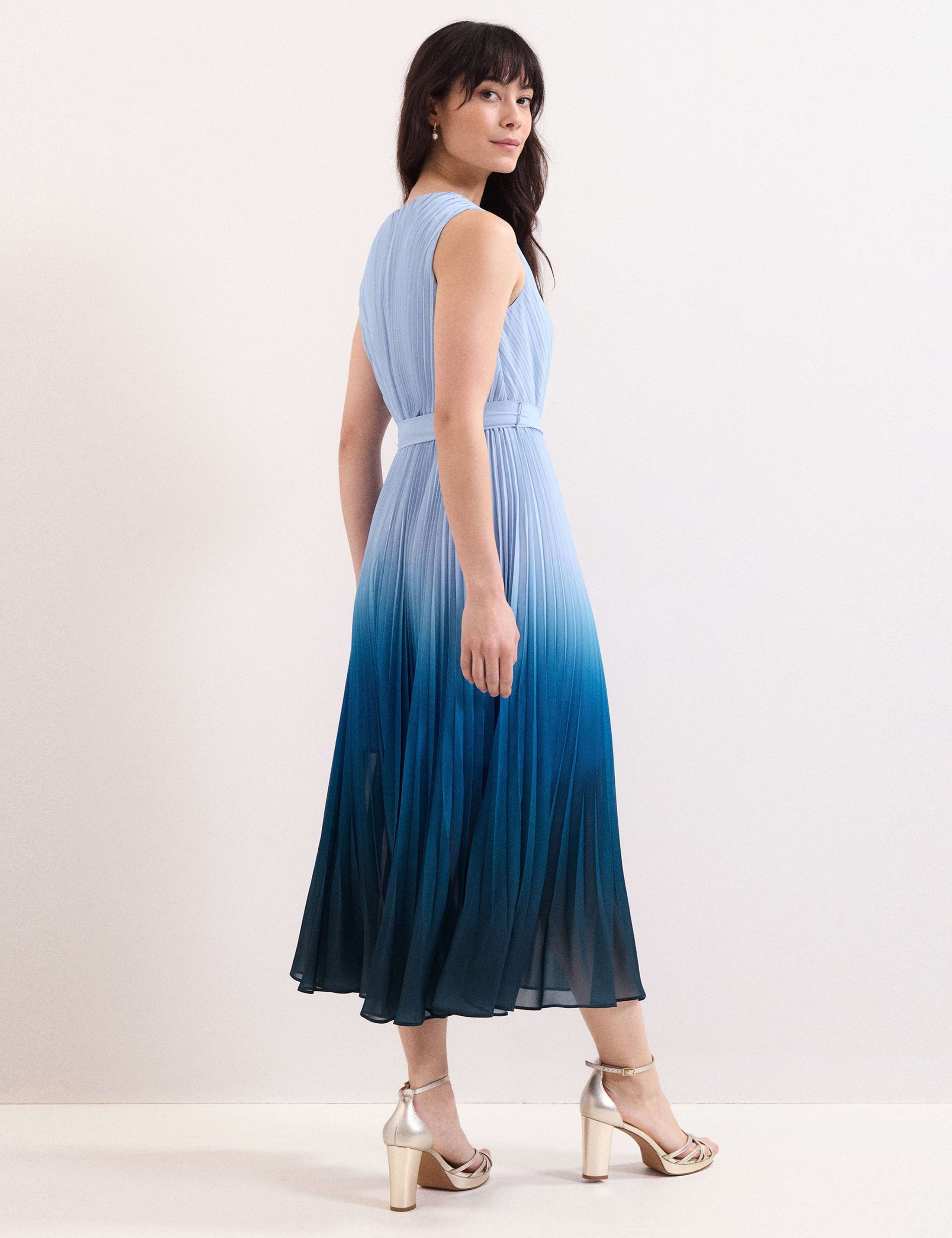 Ombre V-Neck Pleated Midi Skater Dress 4 of 8