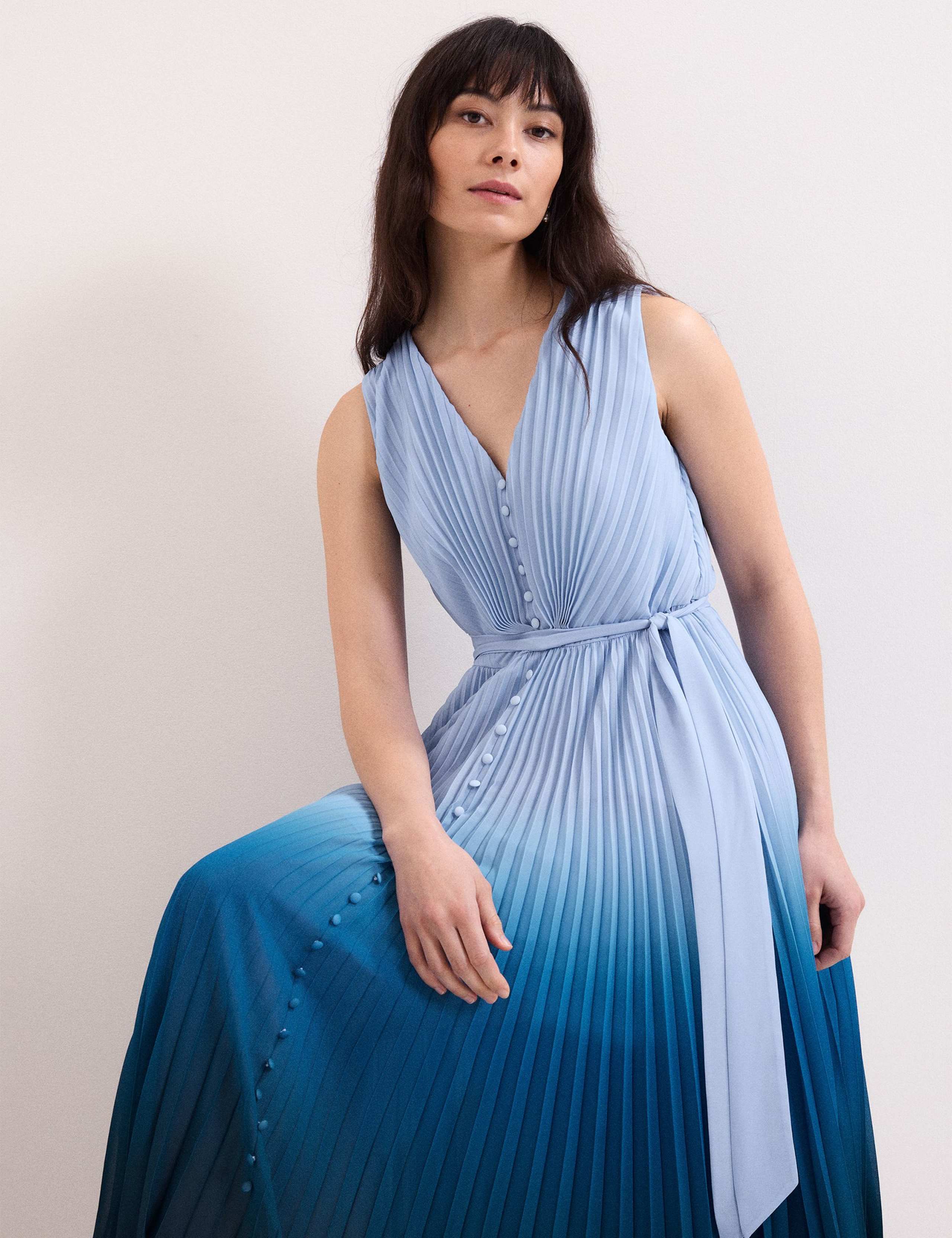 Ombre V-Neck Pleated Midi Skater Dress 8 of 8