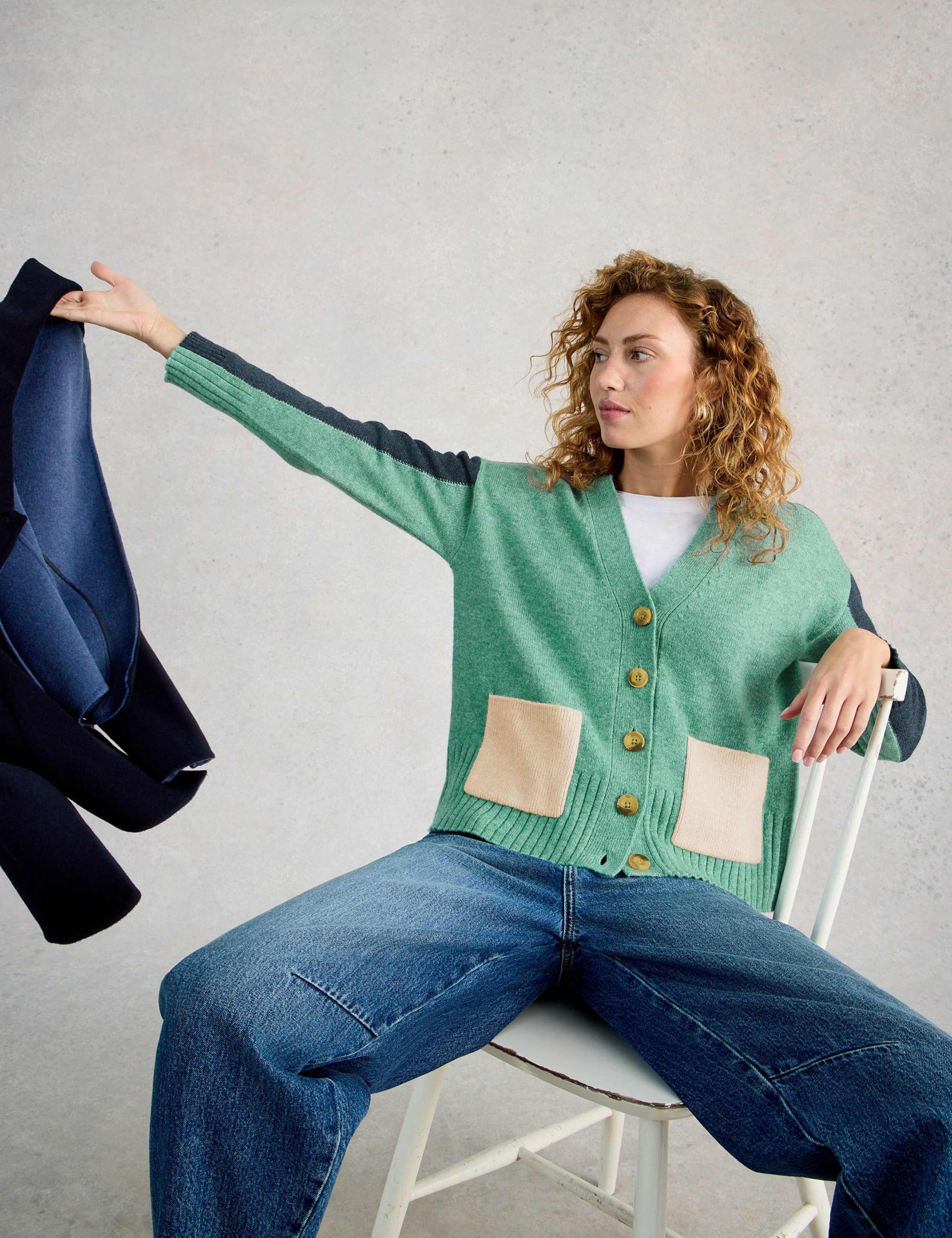 Wool Blend Colour Block V-Neck Cardigan 5 of 6