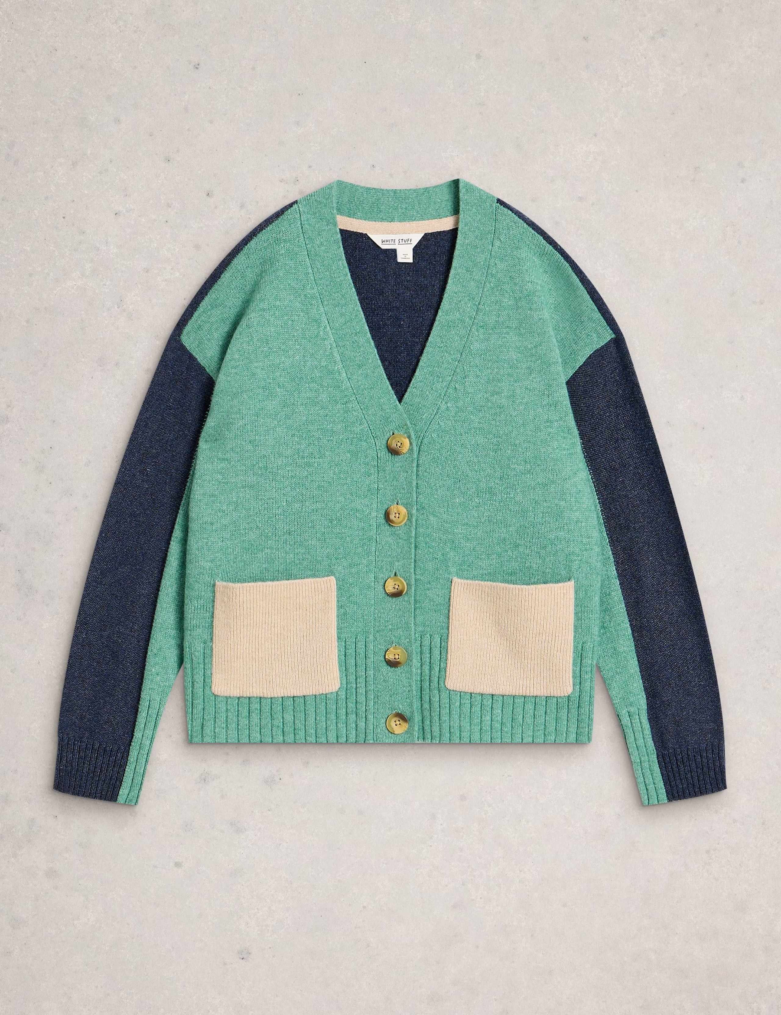 Wool Blend Colour Block V-Neck Cardigan 2 of 6