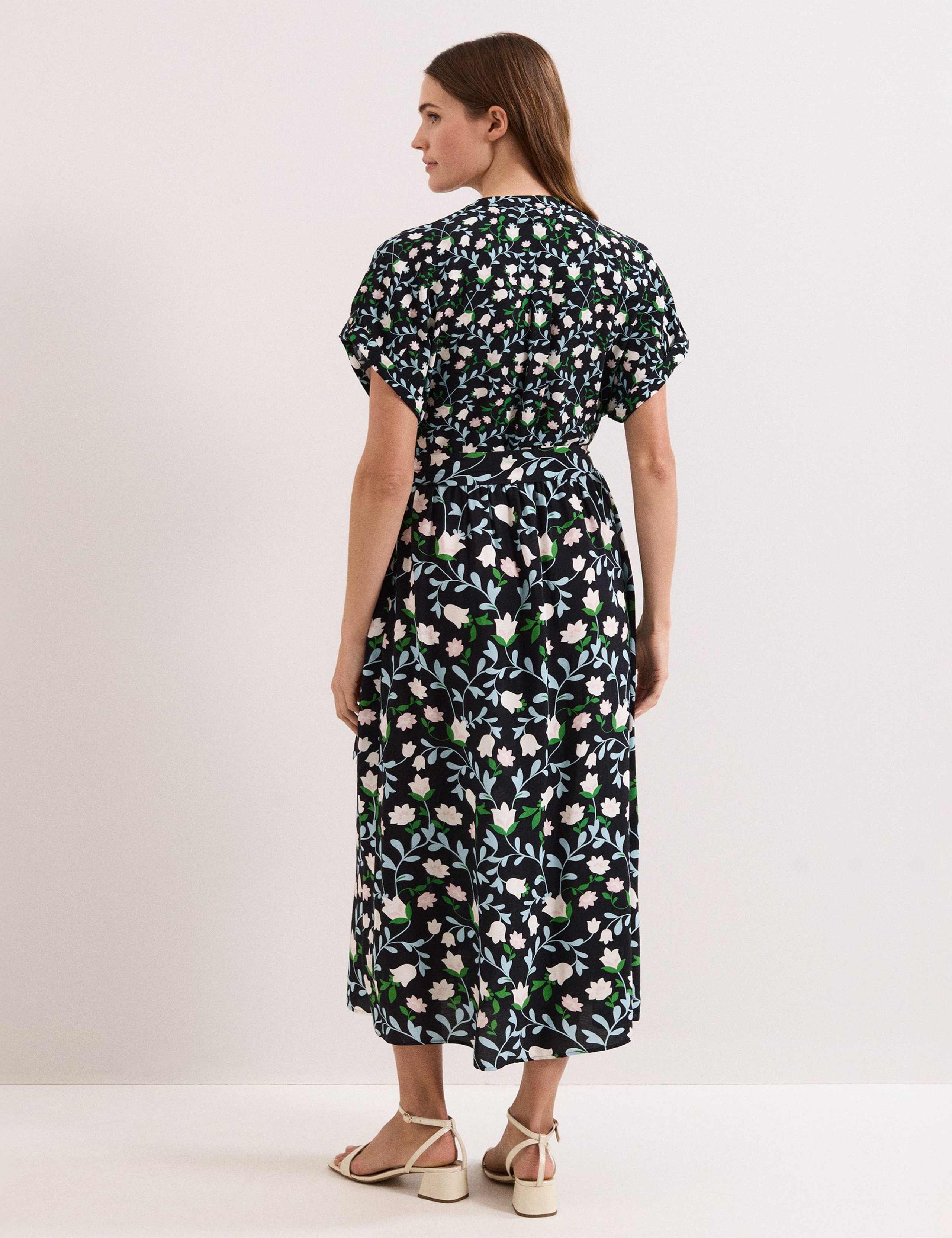 Linen Rich Floral V-Neck Midi Shirt Dress 4 of 8