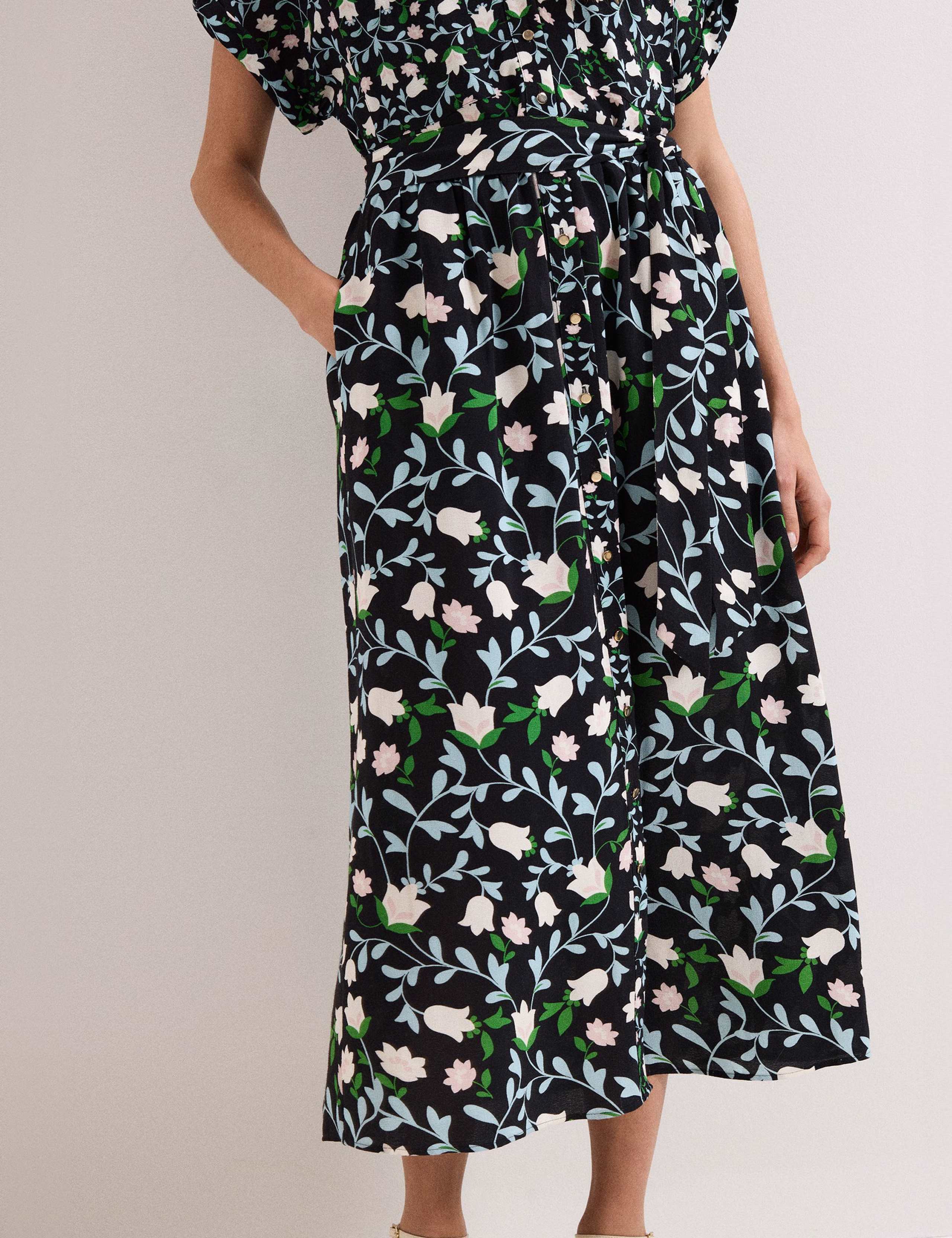 Linen Rich Floral V-Neck Midi Shirt Dress 5 of 8