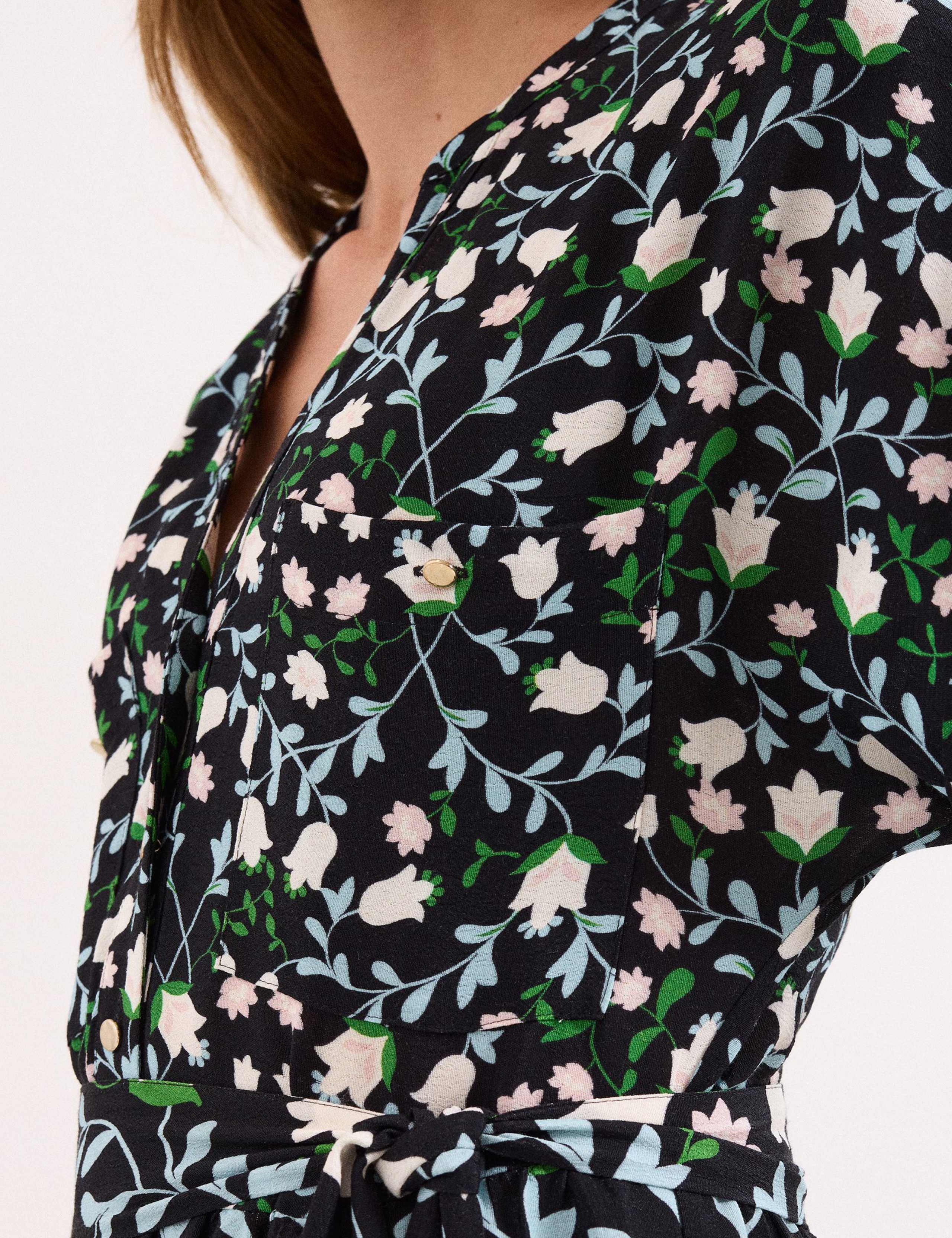 Linen Rich Floral V-Neck Midi Shirt Dress 8 of 8