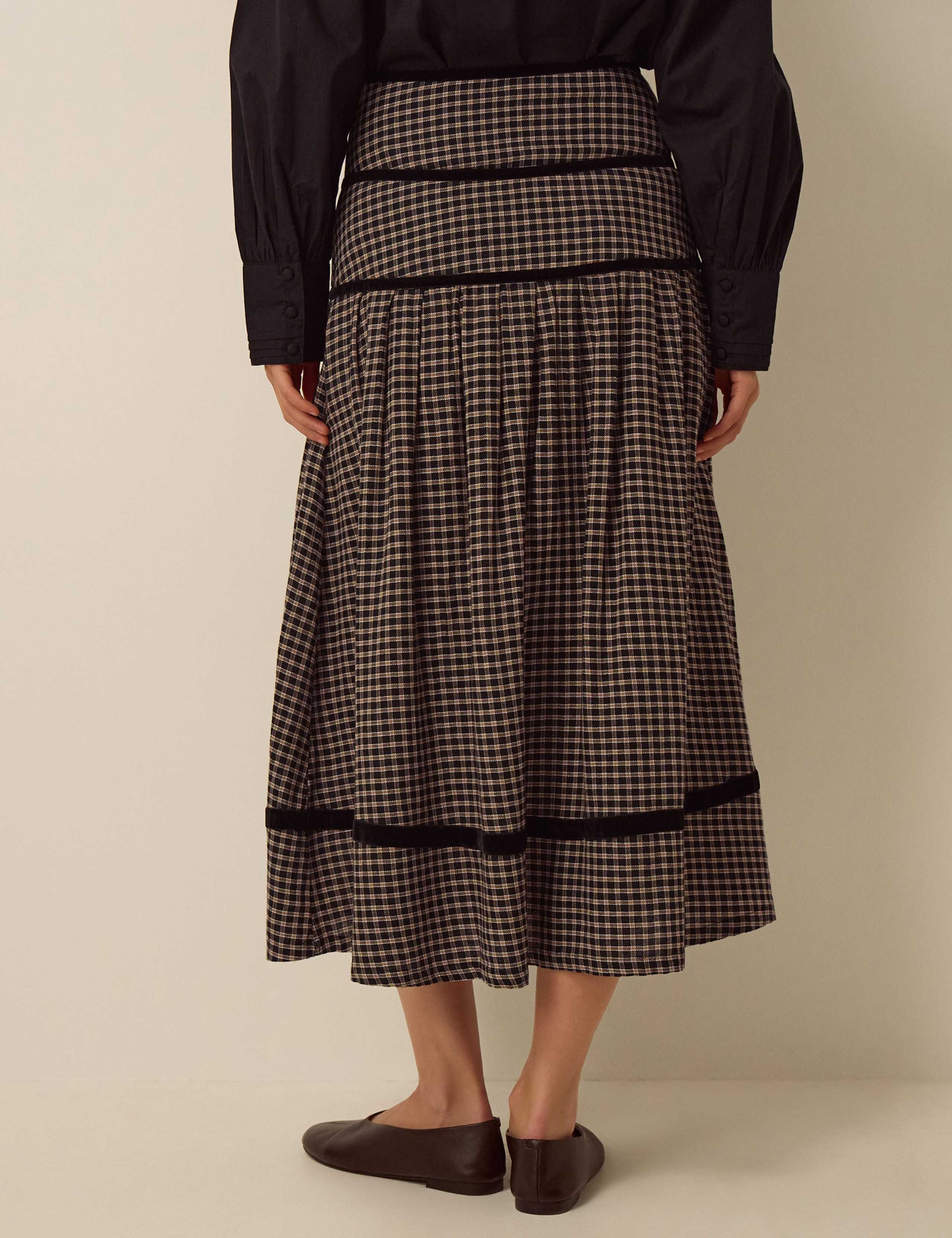 Pure Cotton Checked Tiered Midi Skirt 4 of 5