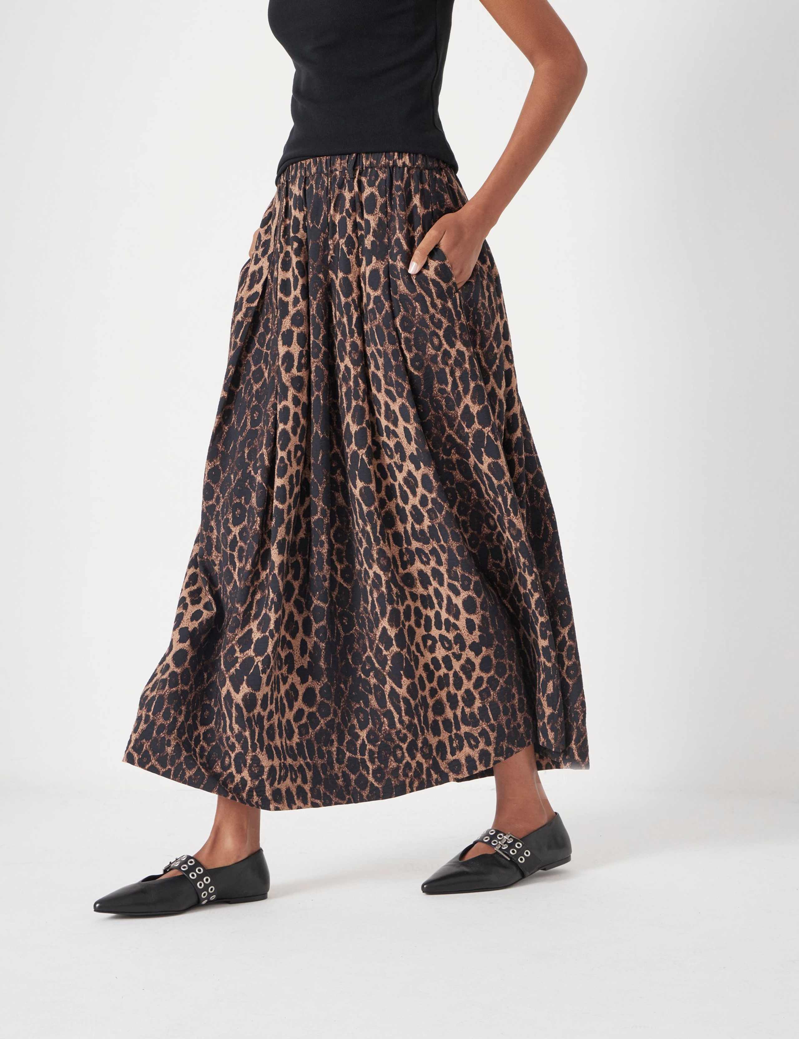 Leopard Print Pleated Midi Skirt 3 of 5