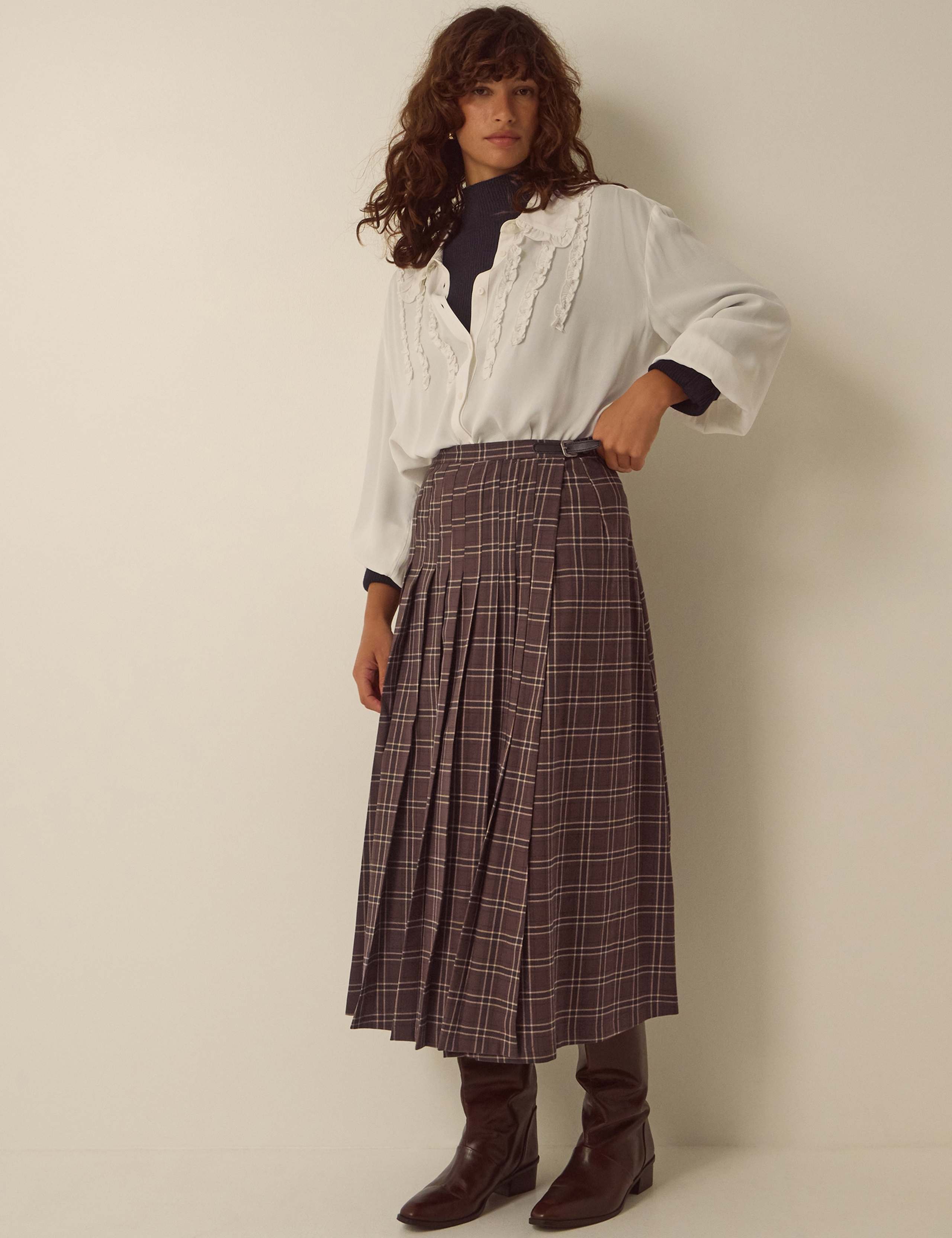 Checked Pleated Midi Skirt 4 of 7