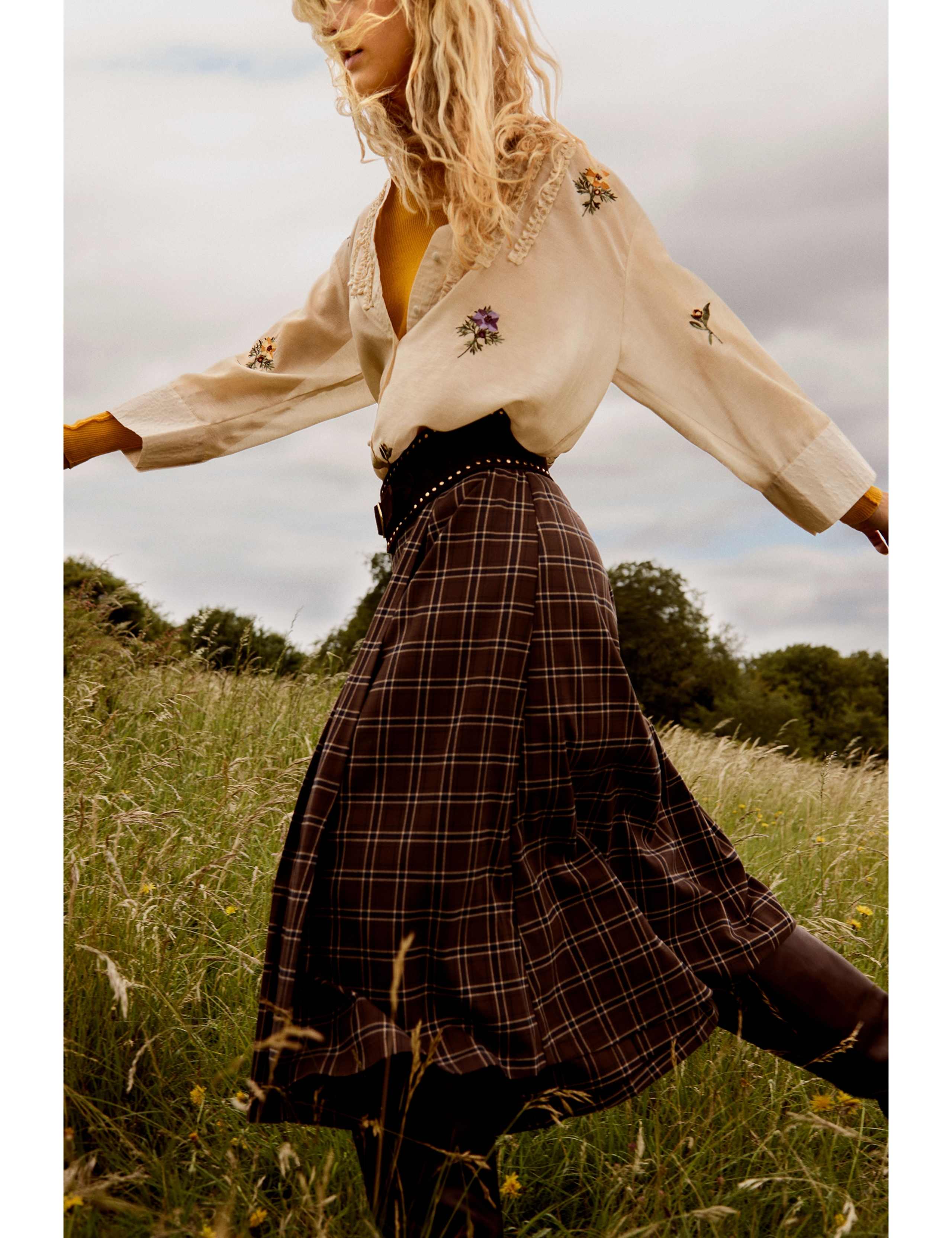 Checked Pleated Midi Skirt 5 of 7