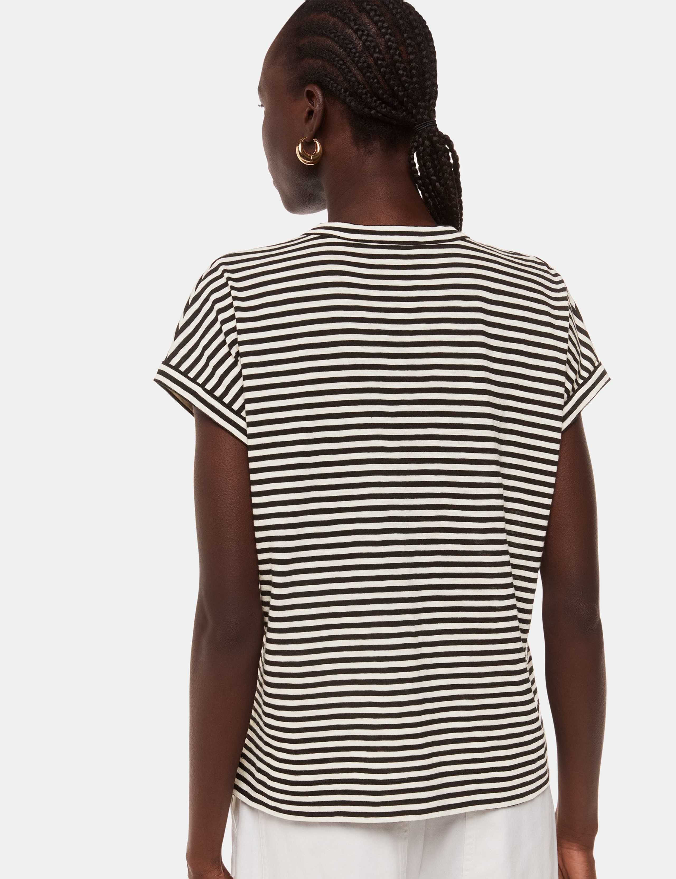 Pure Cotton Striped V-Neck Button Through Top 3 of 4