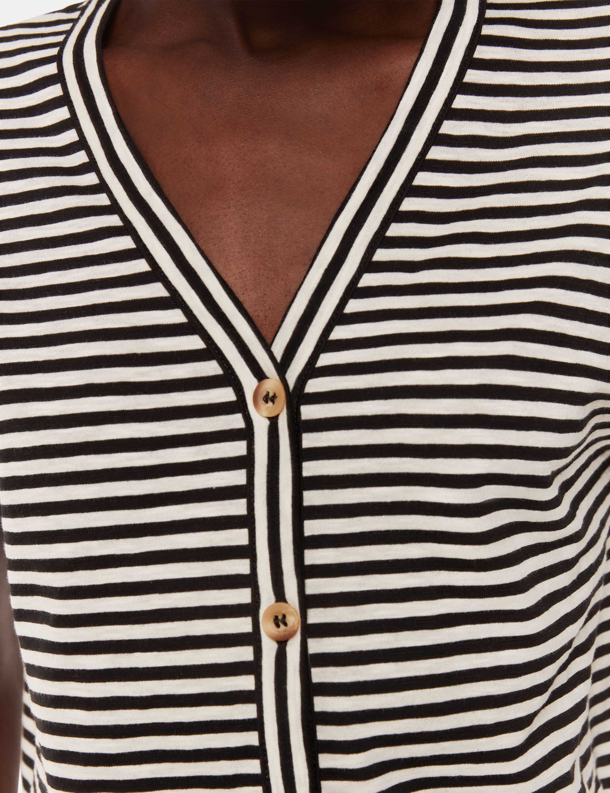 Pure Cotton Striped V-Neck Button Through Top 4 of 4