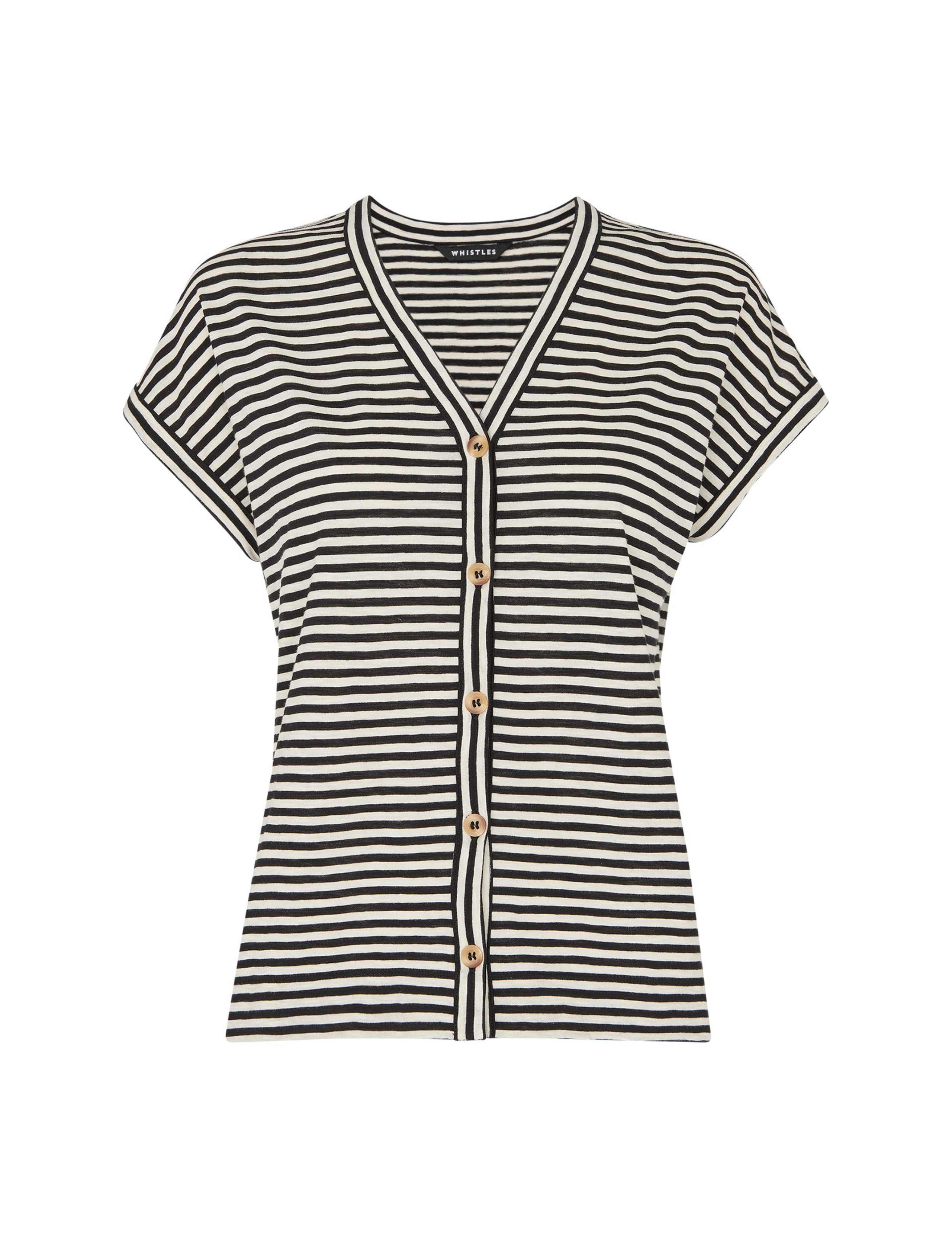 Pure Cotton Striped V-Neck Button Through Top 2 of 4