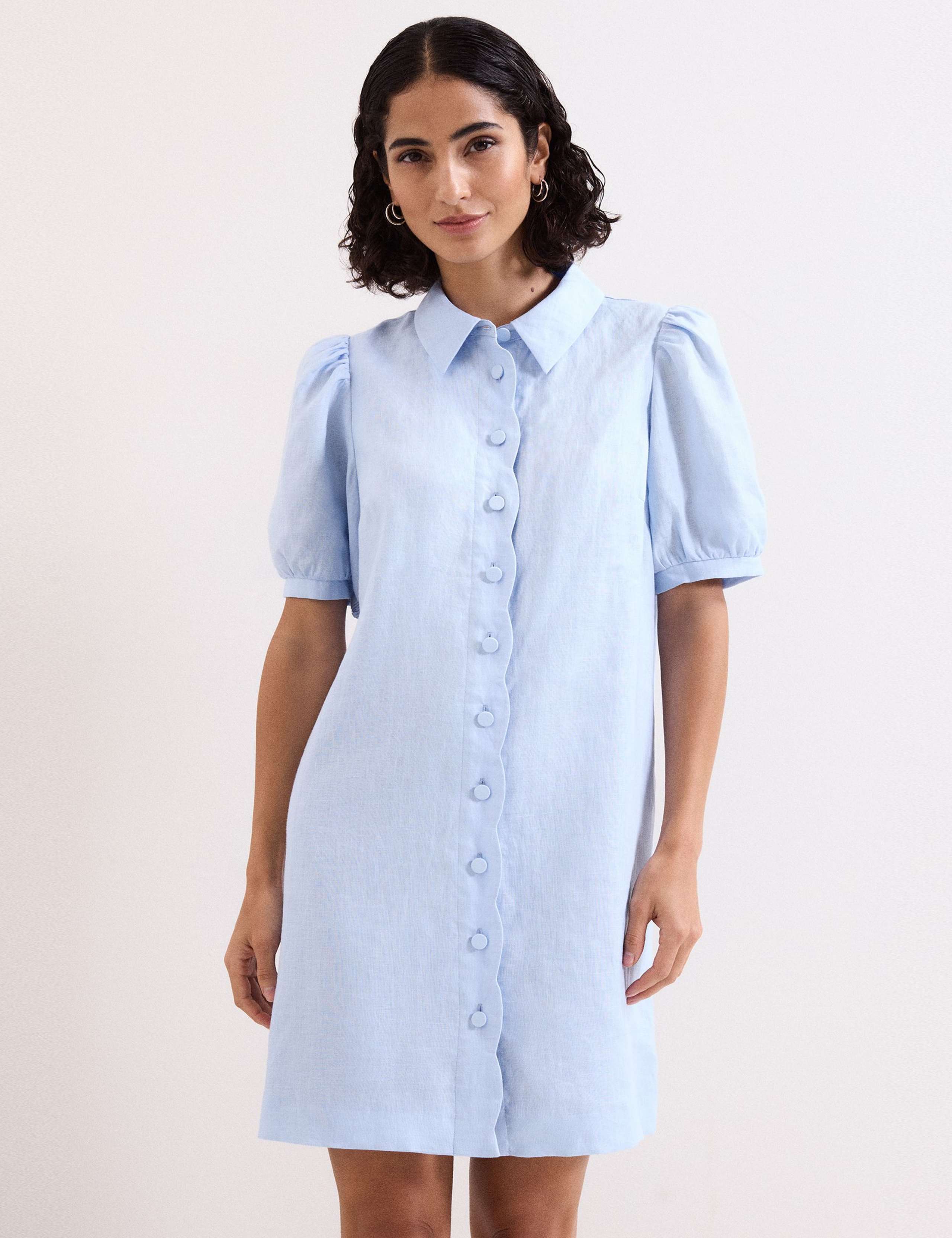 Linen Blend Mini Shirt Dress 1 of 6