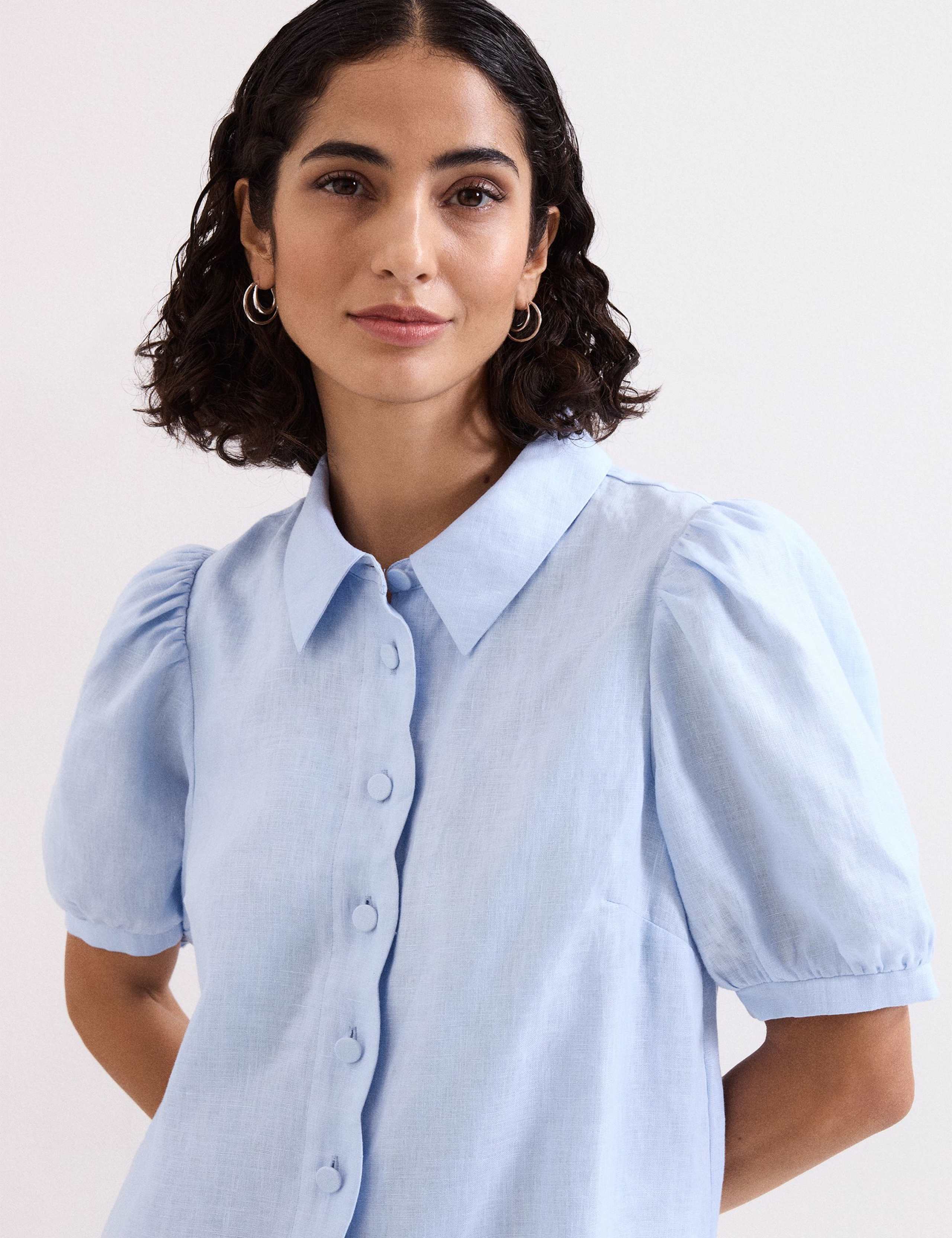 Linen Blend Mini Shirt Dress 5 of 6