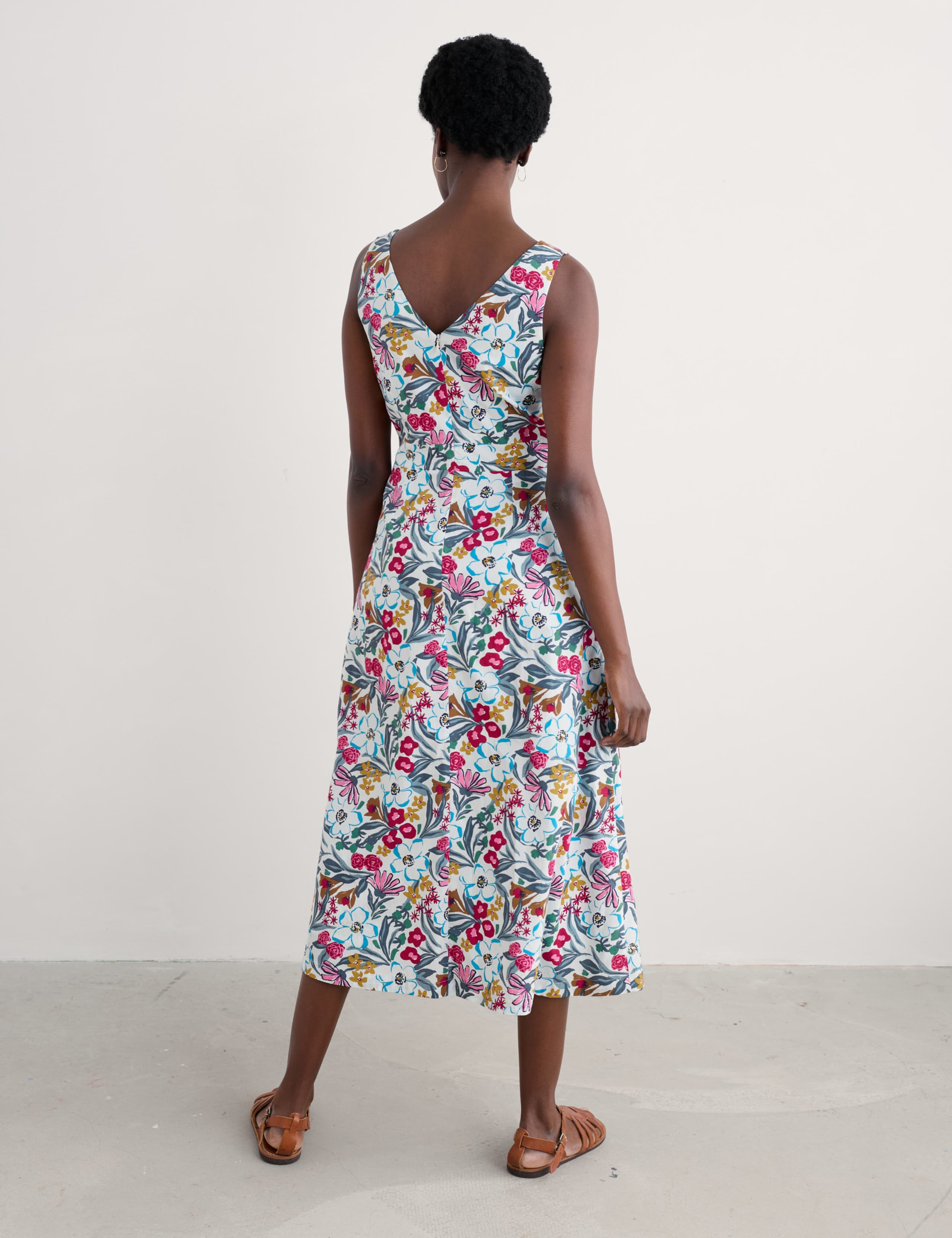 Pure Cotton Floral V-Neck Midi Skater Dress 4 of 5