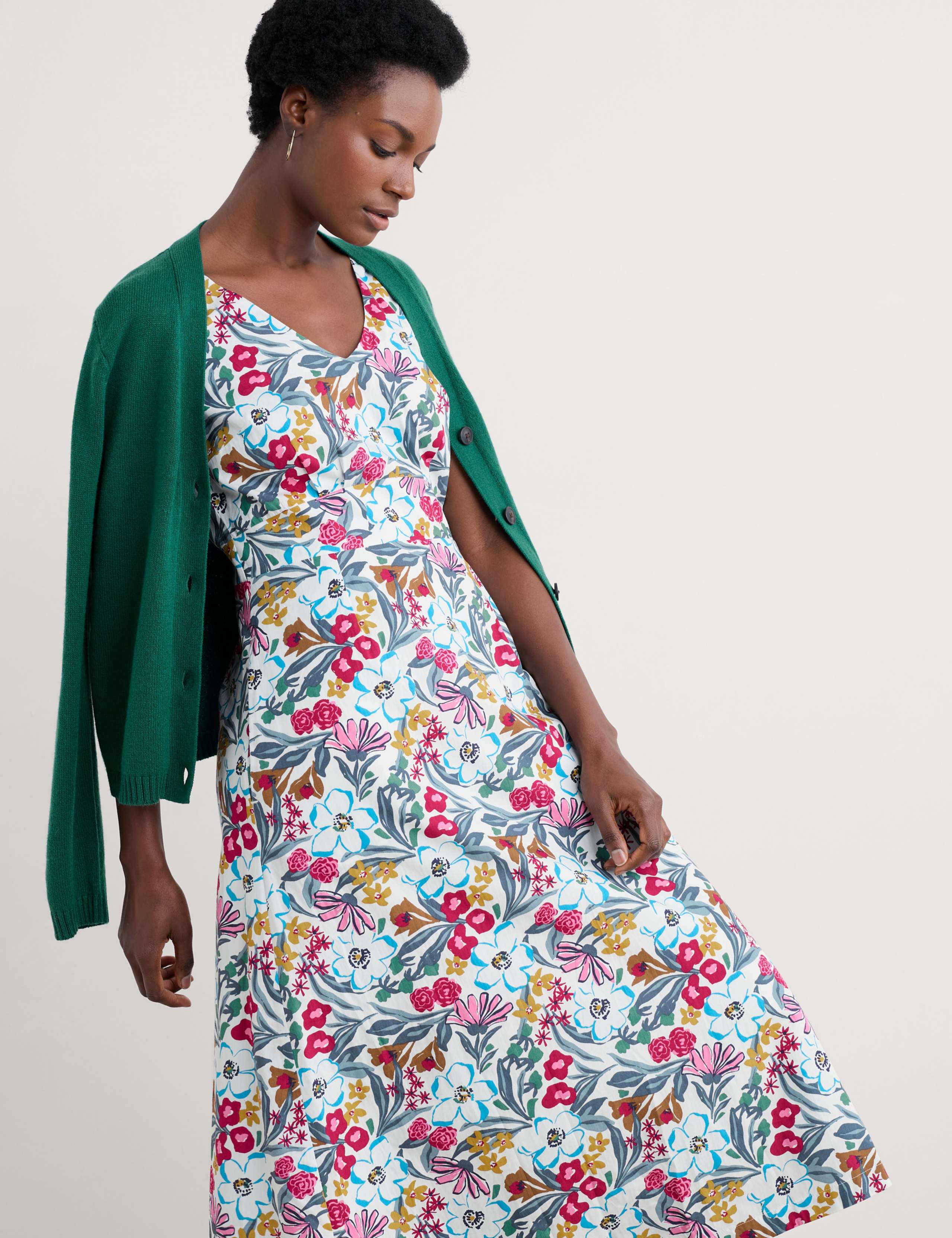 Pure Cotton Floral V-Neck Midi Skater Dress 5 of 5