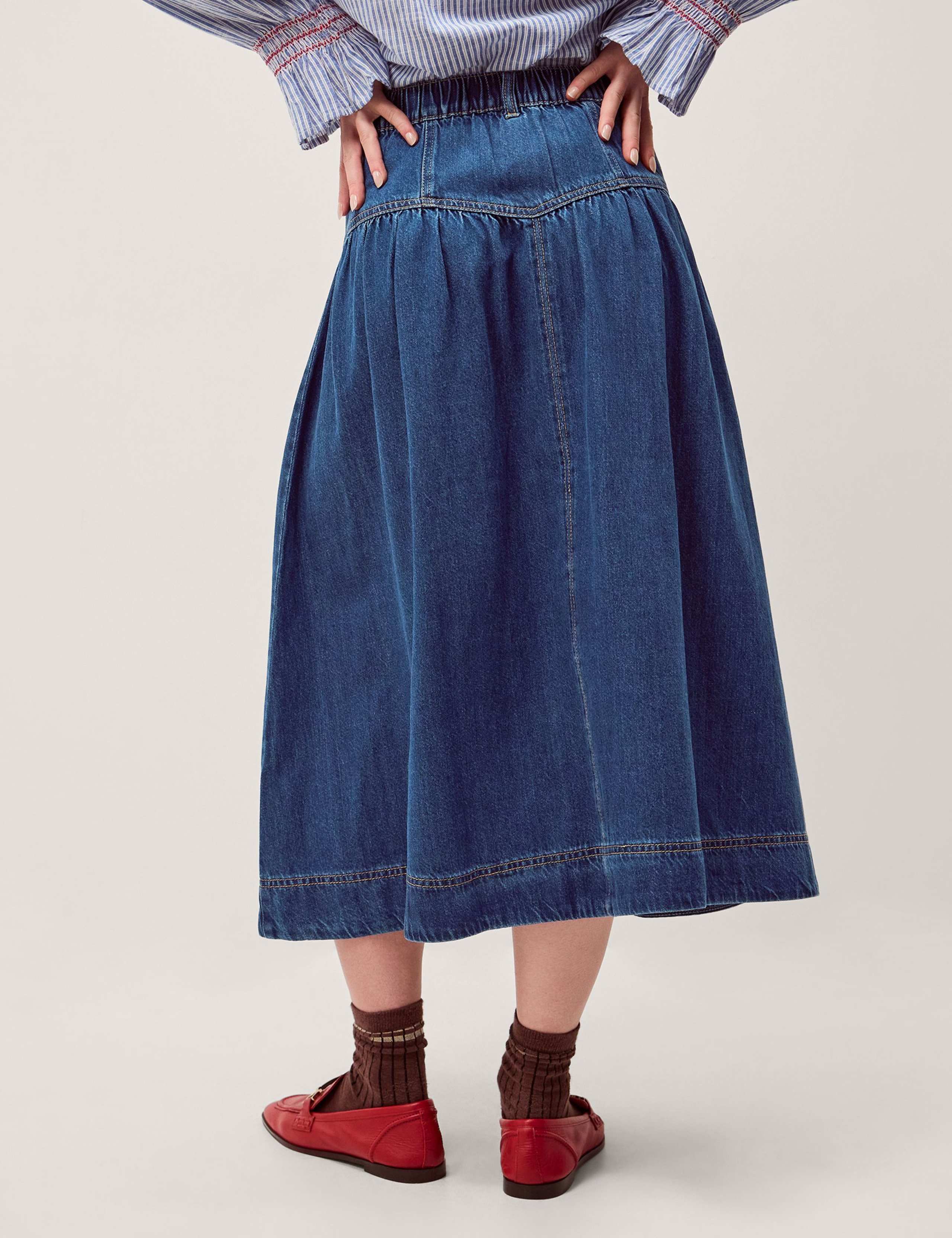 Denim Button Front Midi Skirt 4 of 5