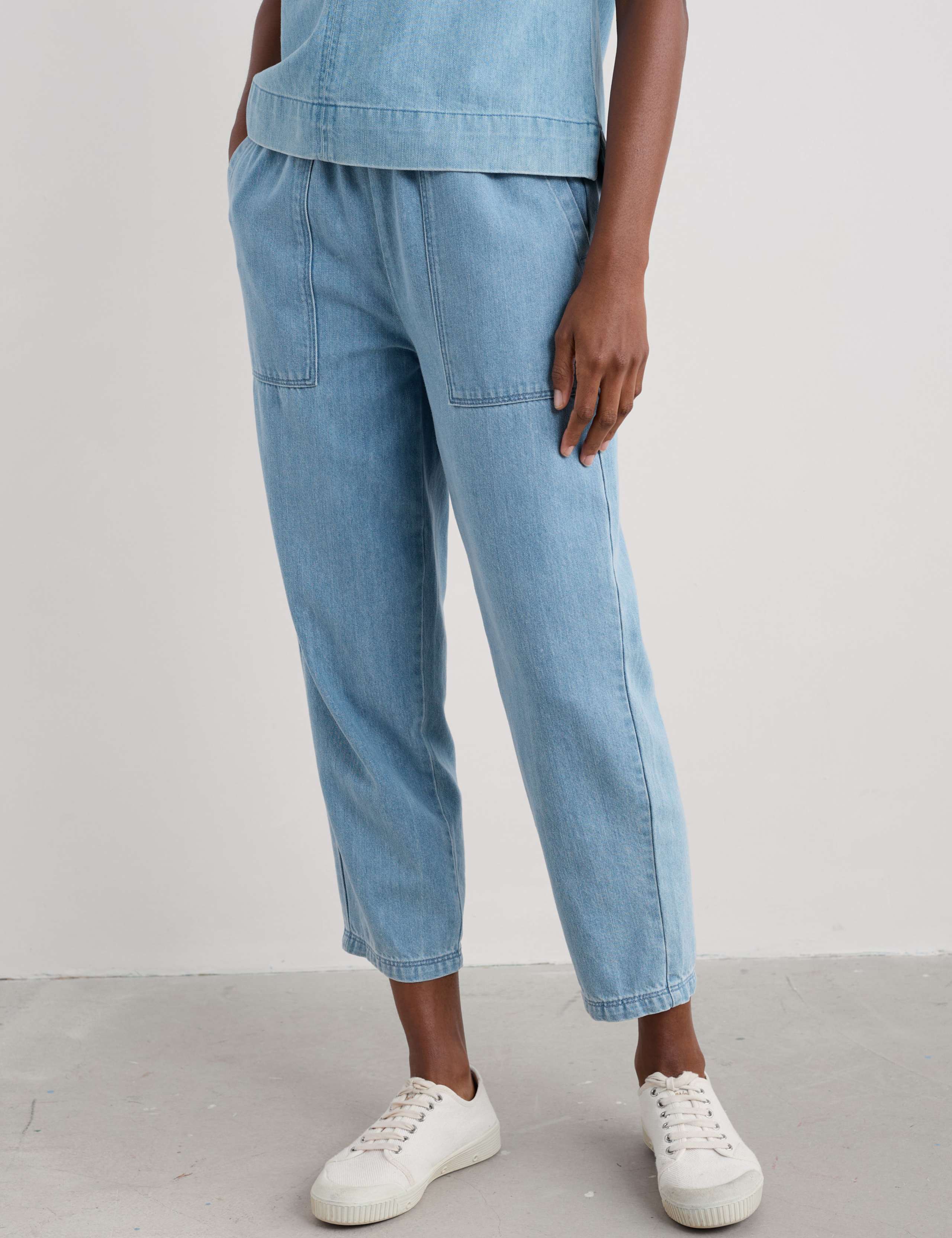 Modal Denim Drawstring Ankle Grazer Trousers 3 of 4