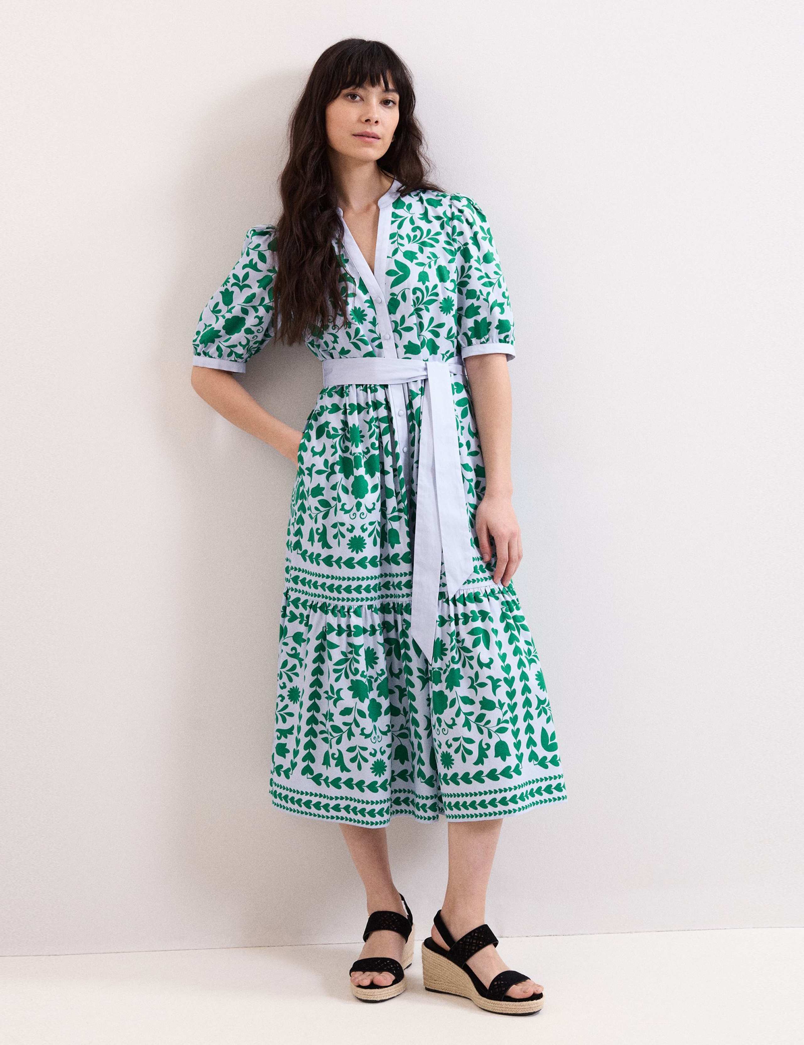 Printed V-Neck Midi Shirt Dress 1 of 6