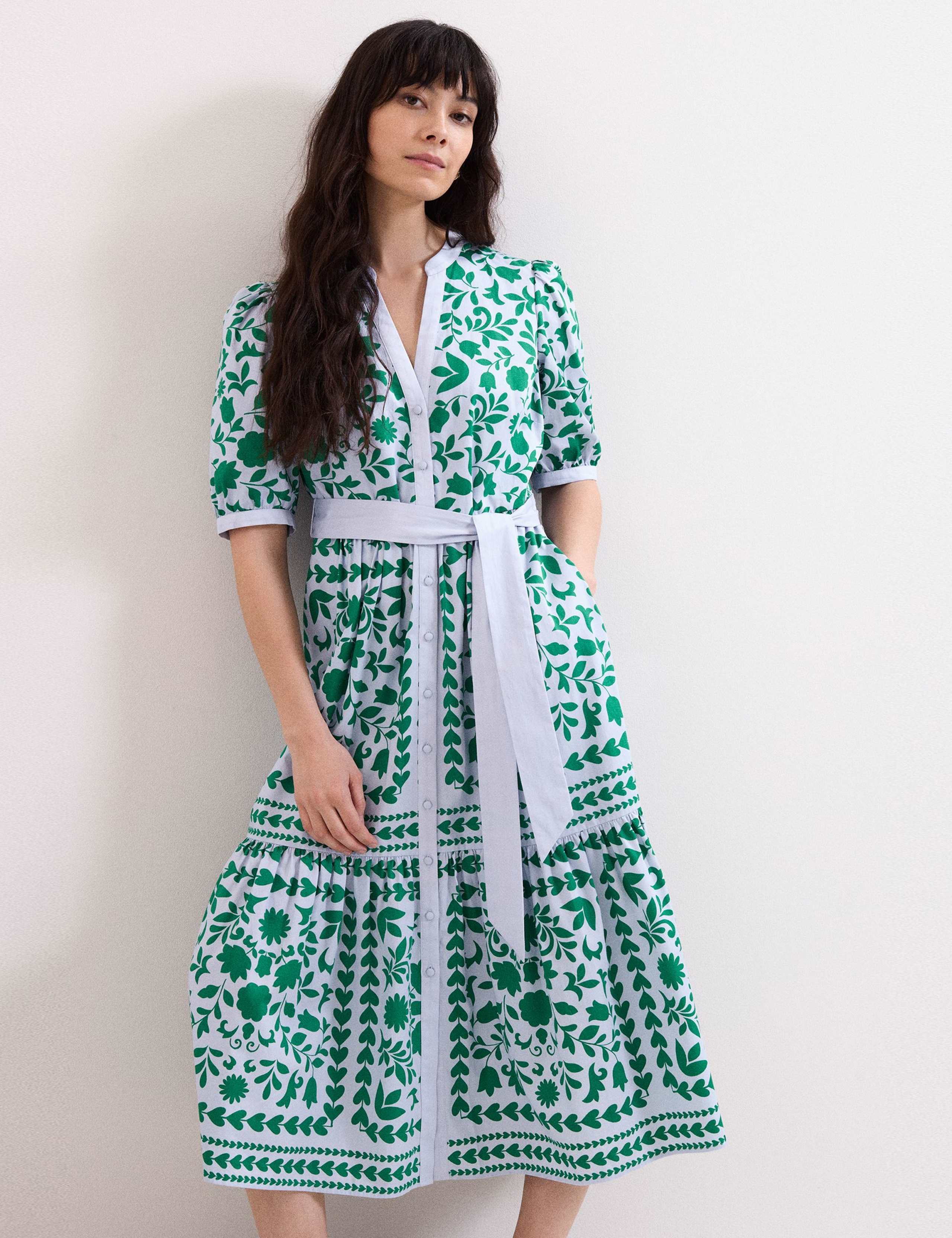 Printed V-Neck Midi Shirt Dress 4 of 6