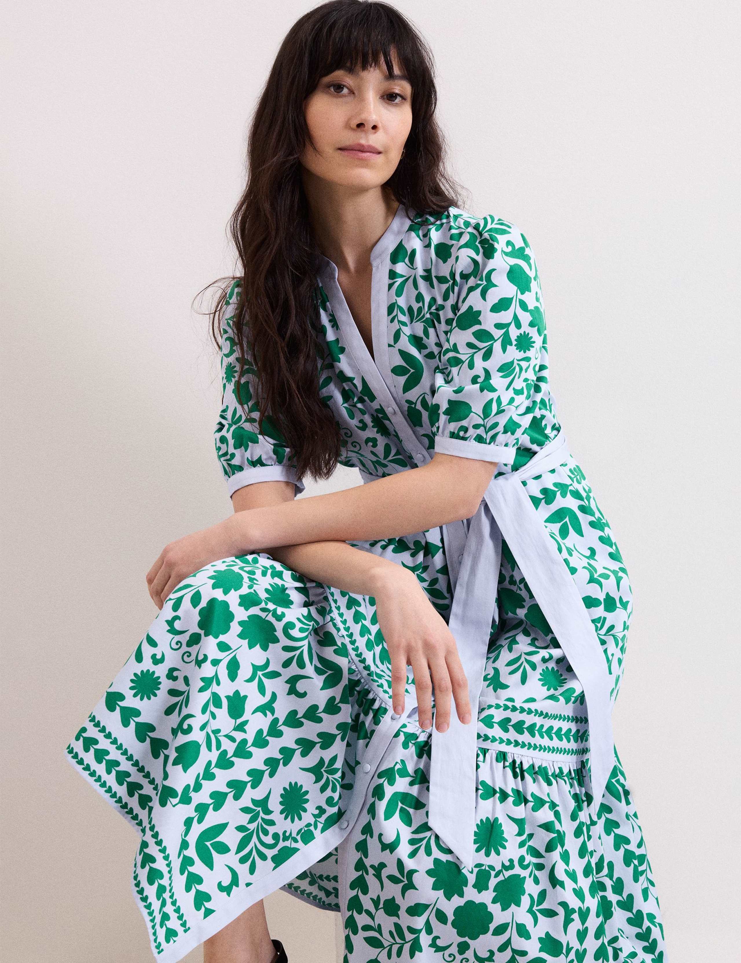 Printed V-Neck Midi Shirt Dress 5 of 6