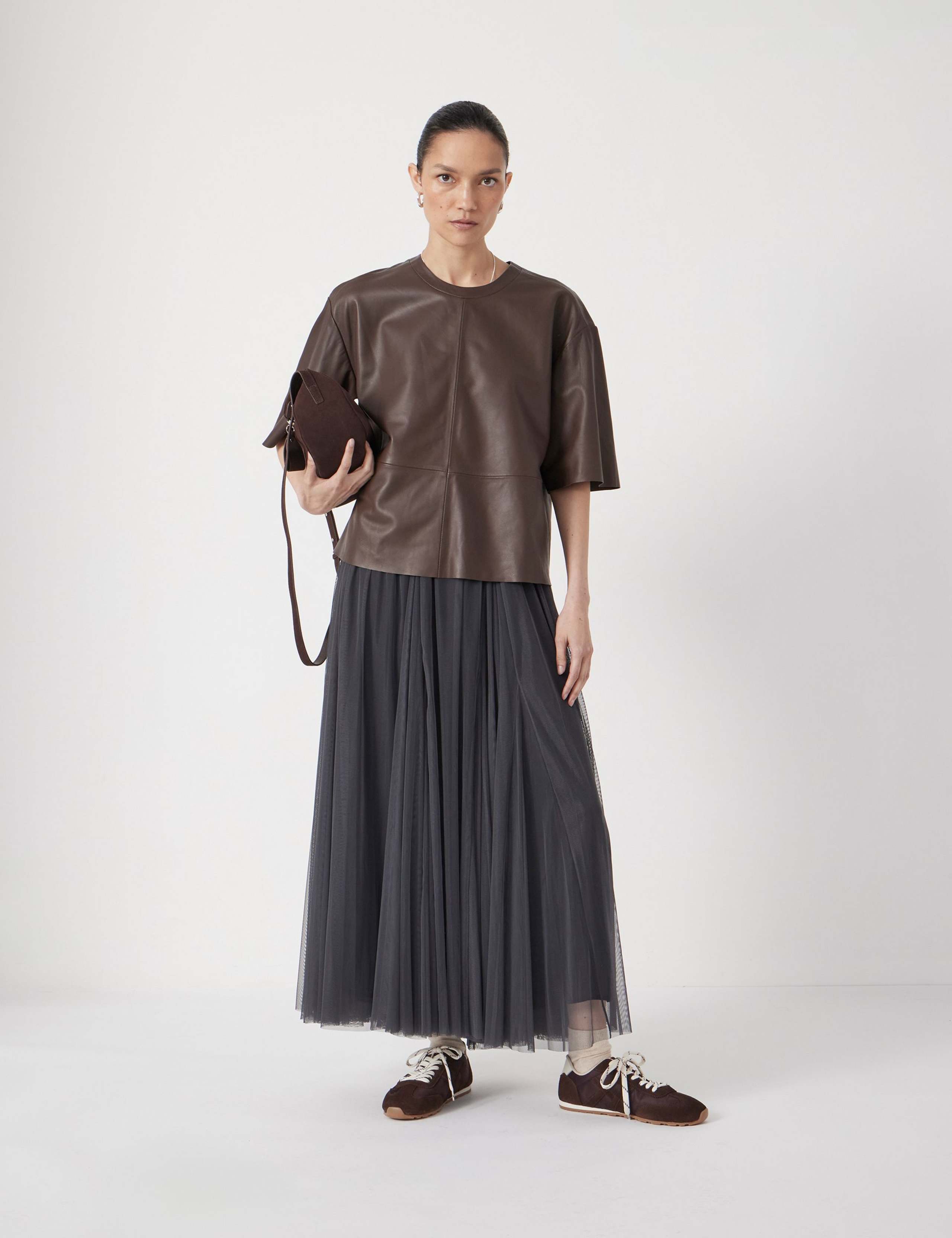 Leather Relaxed Panelled T-Shirt 3 of 6
