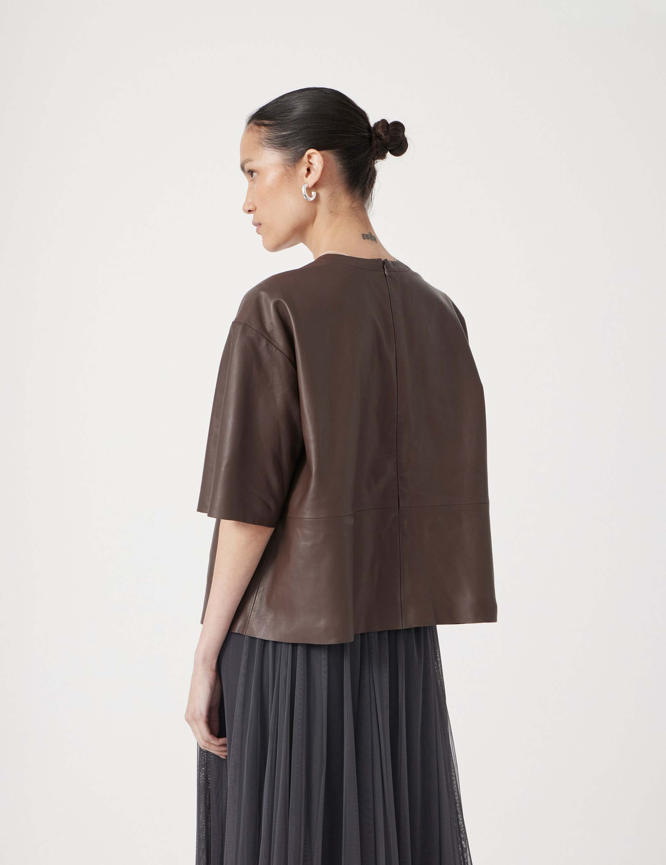 Leather Relaxed Panelled T-Shirt 5 of 6
