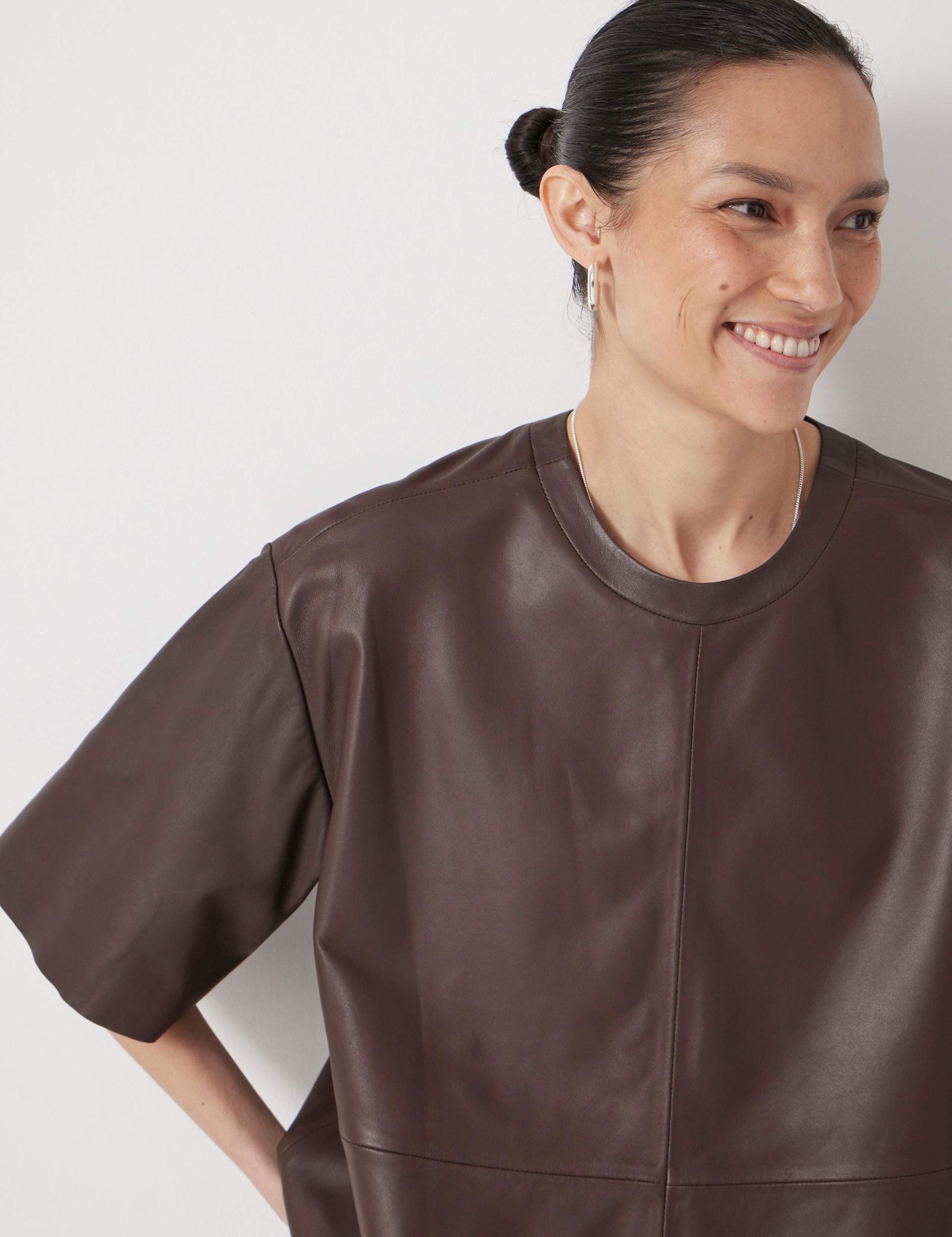 Leather Relaxed Panelled T-Shirt 6 of 6