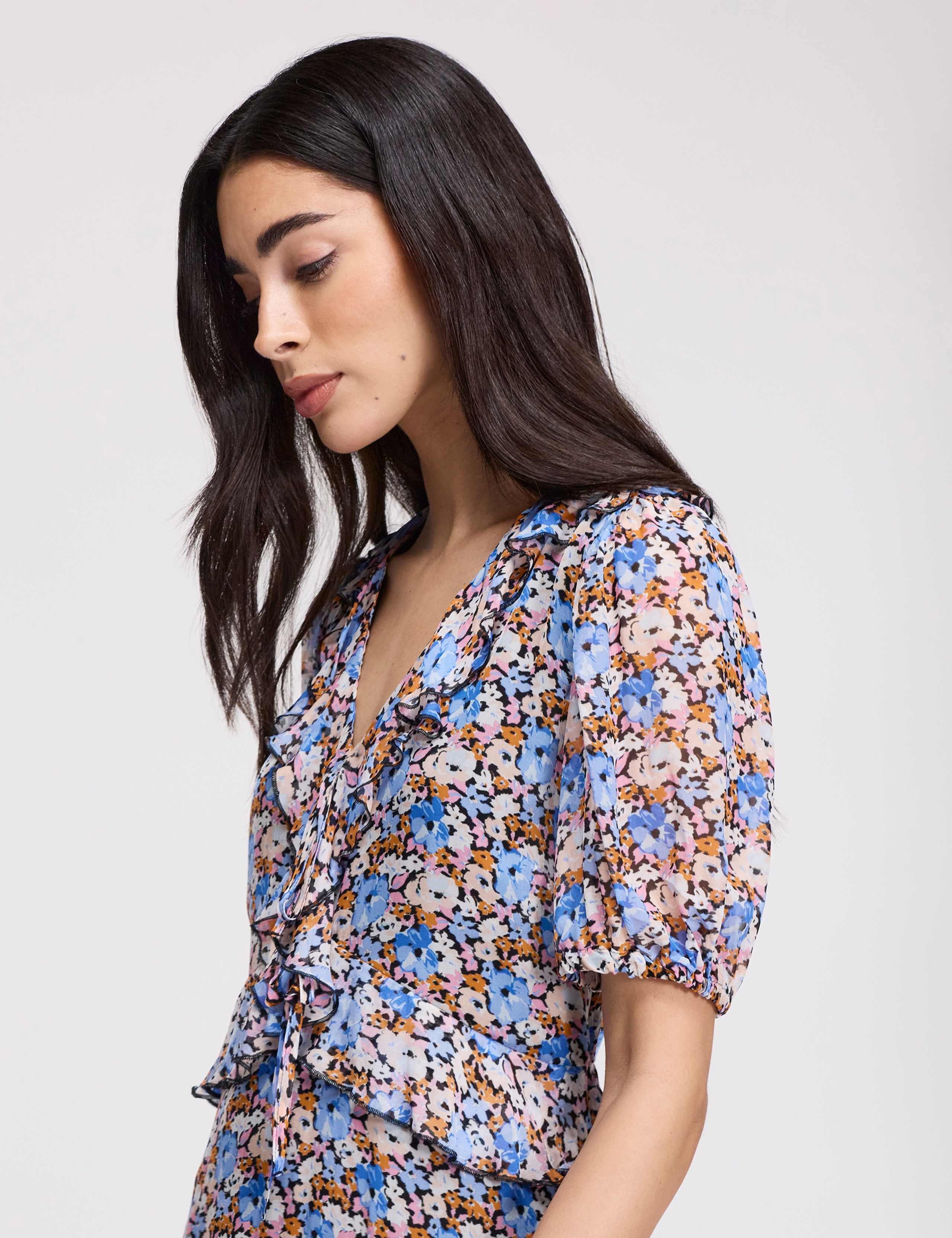 Floral Chiffon Ruffle Midi Skater Dress 2 of 8