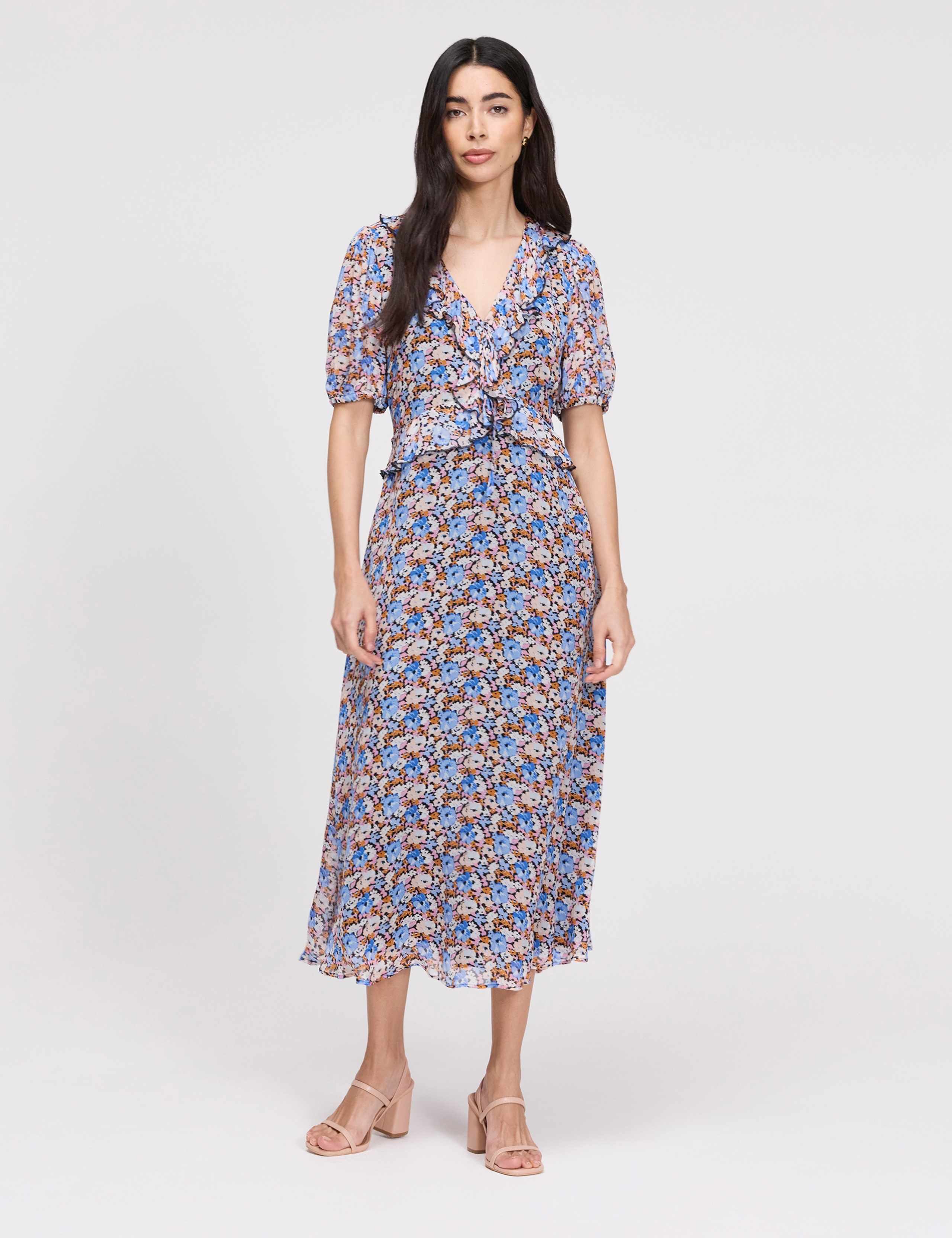 Floral Chiffon Ruffle Midi Skater Dress 3 of 8
