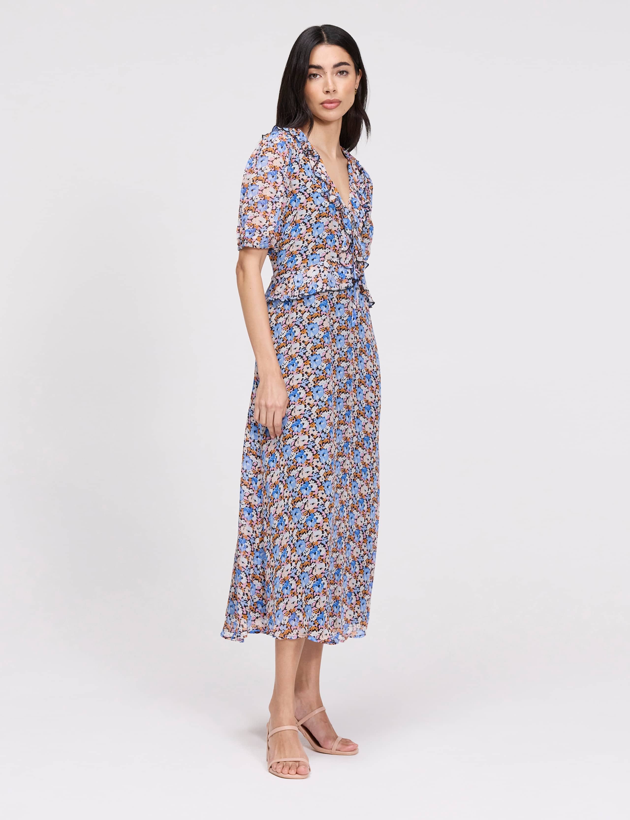 Floral Chiffon Ruffle Midi Skater Dress 4 of 8