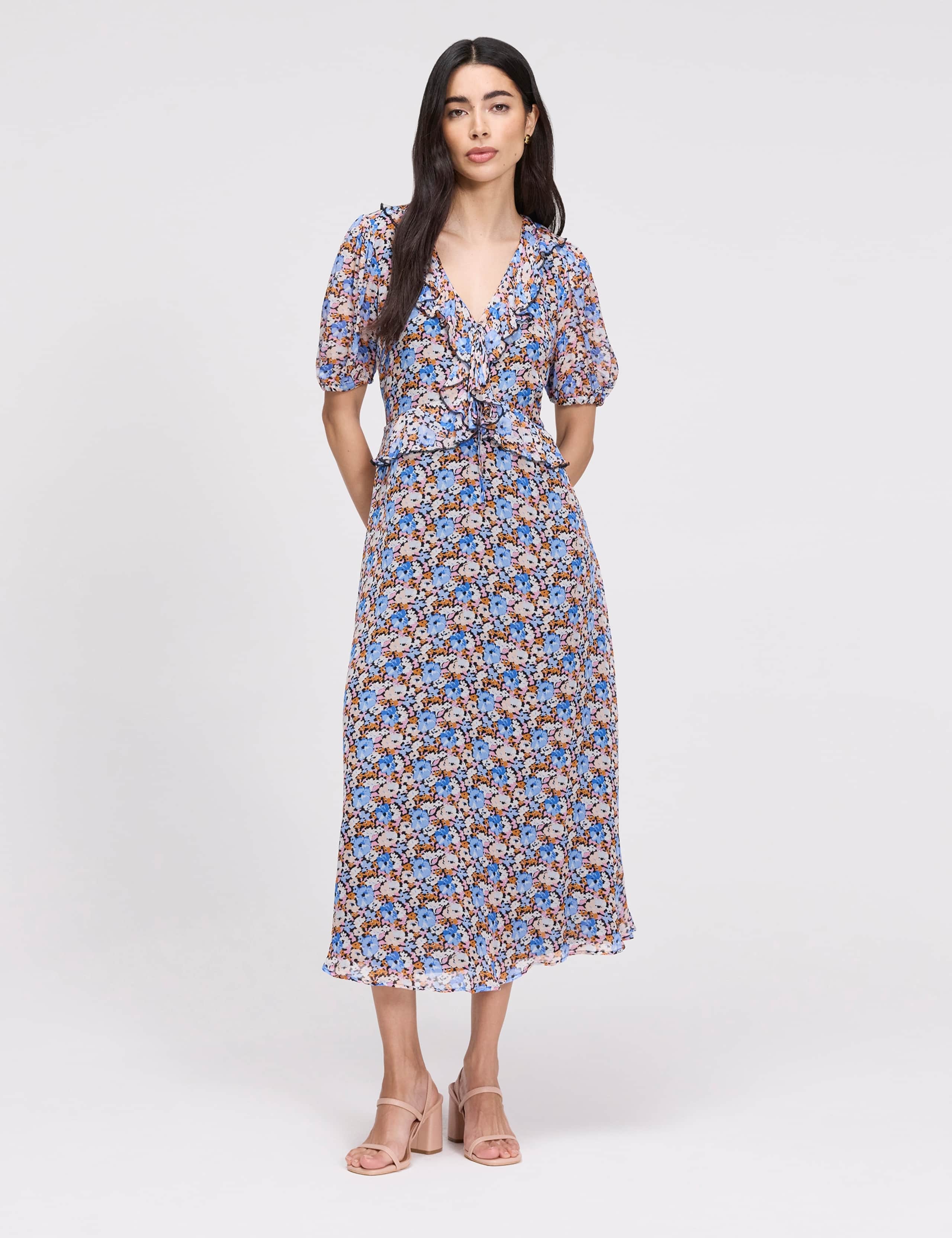 Floral Chiffon Ruffle Midi Skater Dress 5 of 8