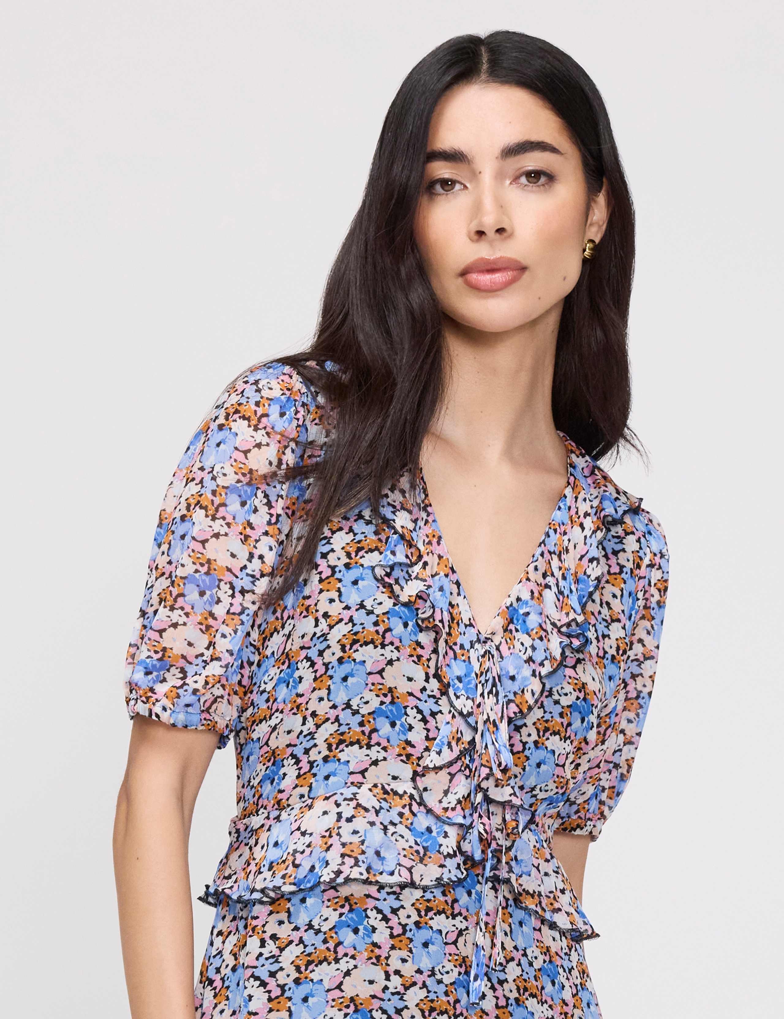 Floral Chiffon Ruffle Midi Skater Dress 6 of 8