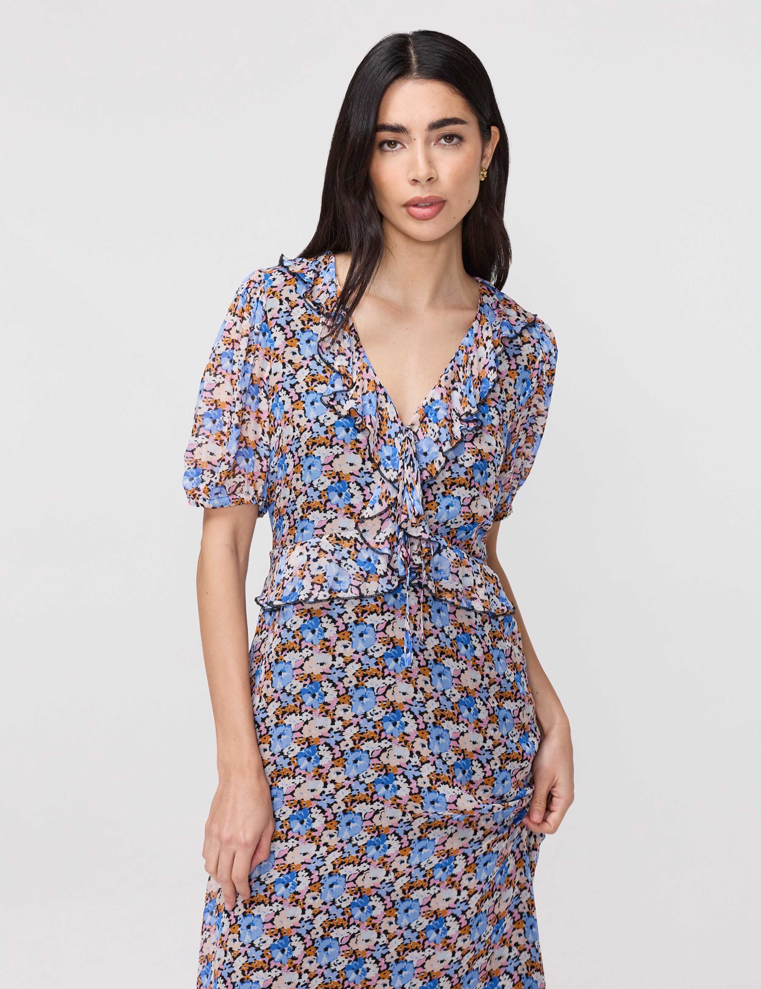 Floral Chiffon Ruffle Midi Skater Dress 7 of 8