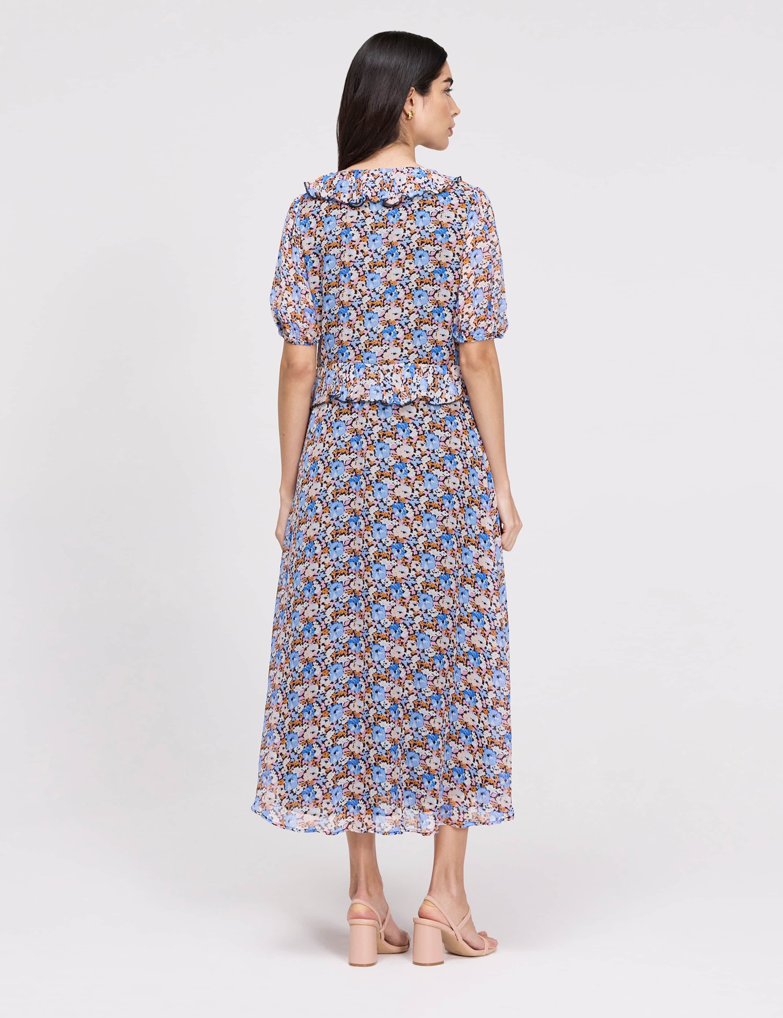 Floral Chiffon Ruffle Midi Skater Dress 8 of 8