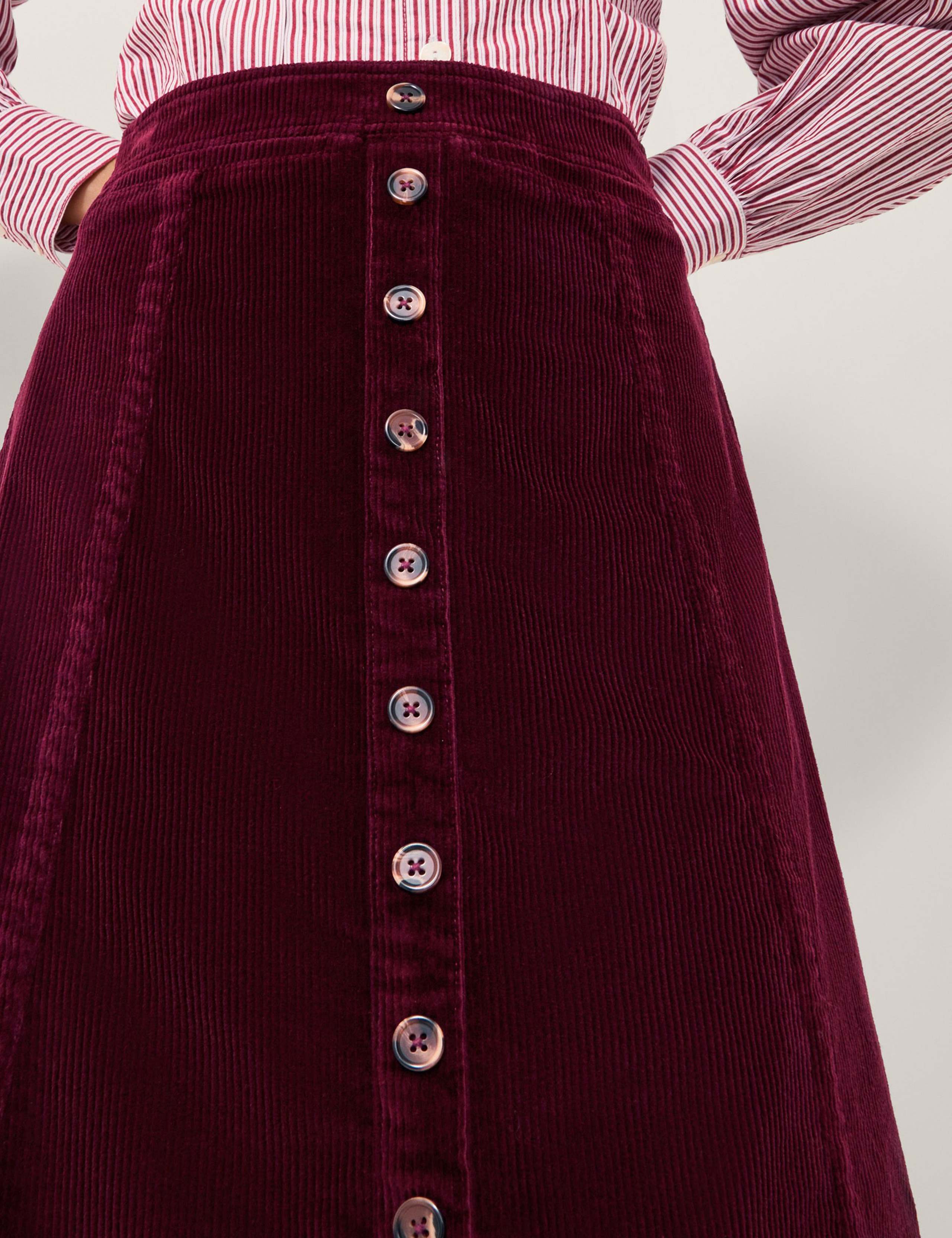 Cord Button Front Midi A-Line Skirt 3 of 4
