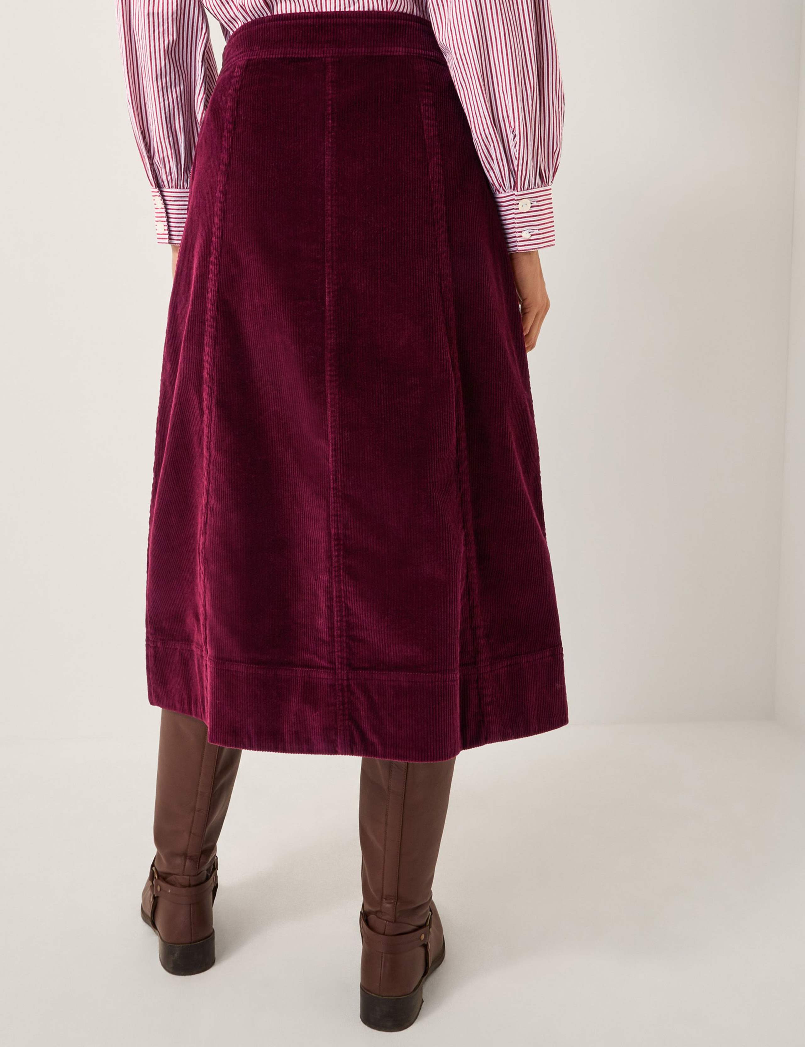 Cord Button Front Midi A-Line Skirt 4 of 4