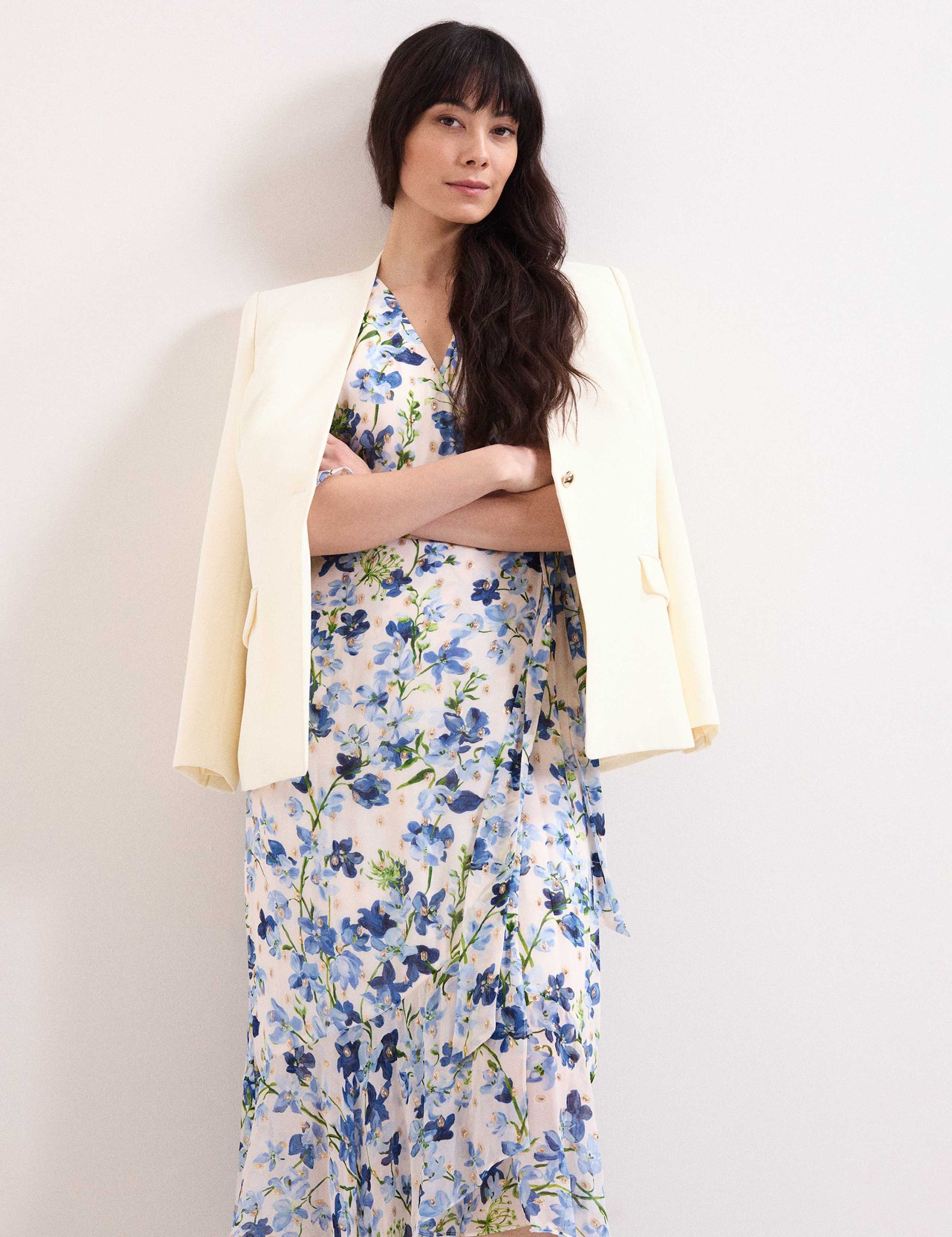 Chiffon Floral V-Neck Midi Wrap Dress 4 of 7